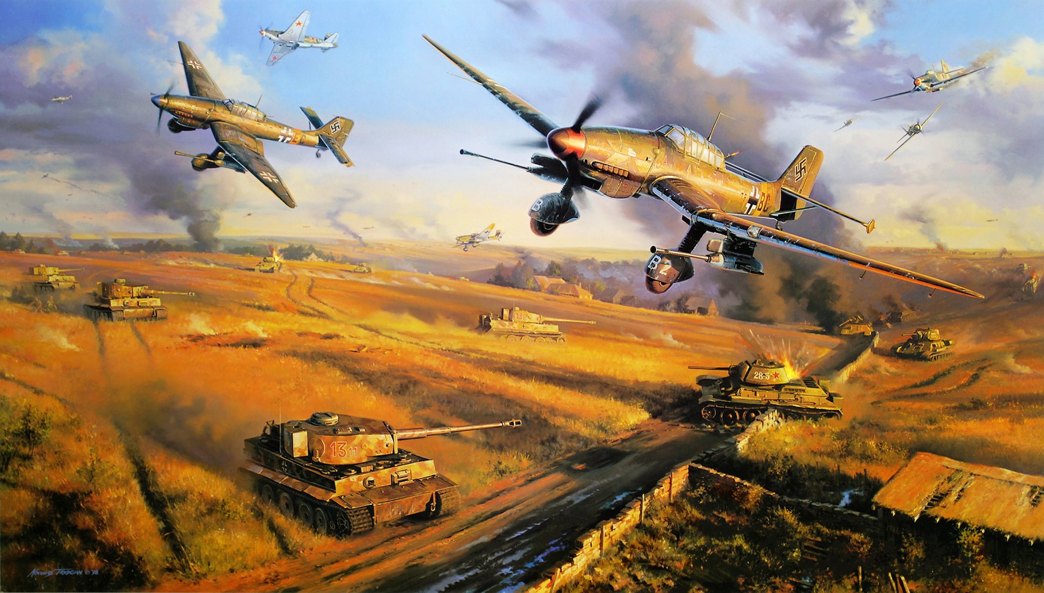 ruso ruso ruso ruso caza juncker ju 87 avión alemán segunda guerra mundial arte guerra pintura arte de la aviación ejército combate cuerpo a cuerpo derribado frío hielo bombardero alemán yak 7 avión de combate ruso avión ruso tanque ruso tanque alemán m tanque t-34 tanque tigre