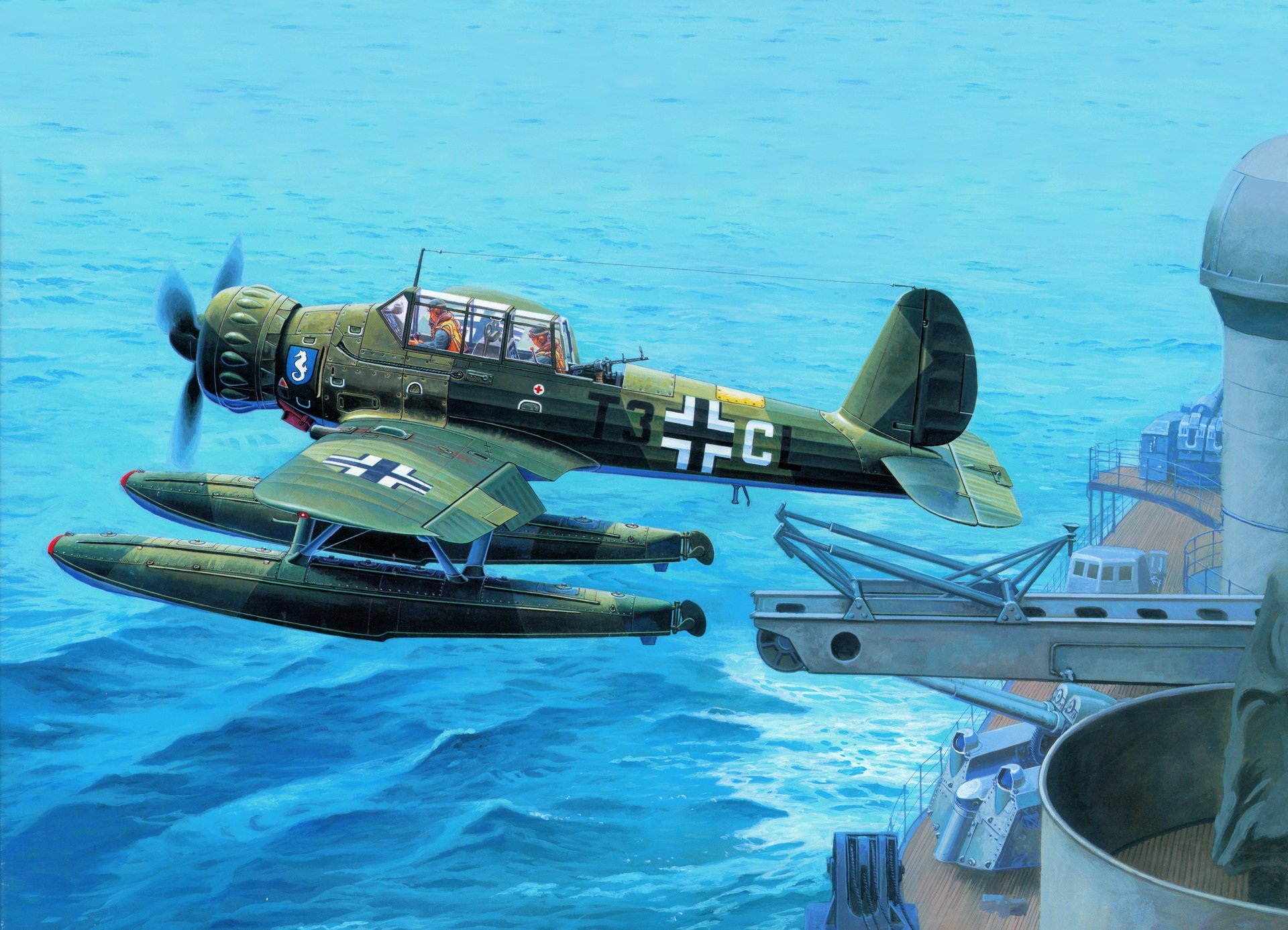 arte barco catapulta arado ar 196 alemán monomotor militar hidroavión de reconocimiento ww2