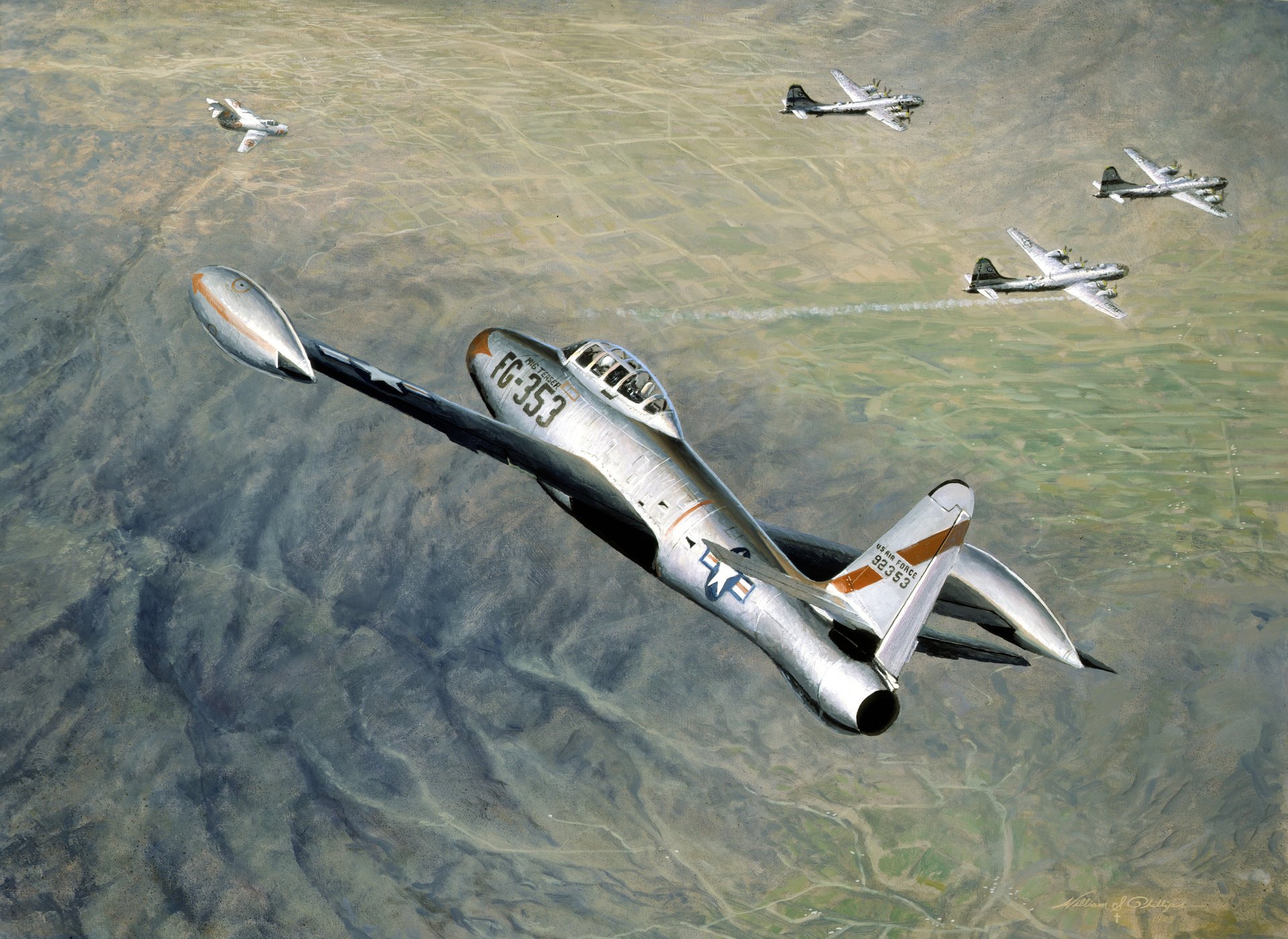 arte cielo combate cazas mig-15 fuerza aérea de la rpdc lockheed f-80 shooting star estratégico bombarderos b-29 superfortress fuerza aérea de los estados unidos guerra de corea figura