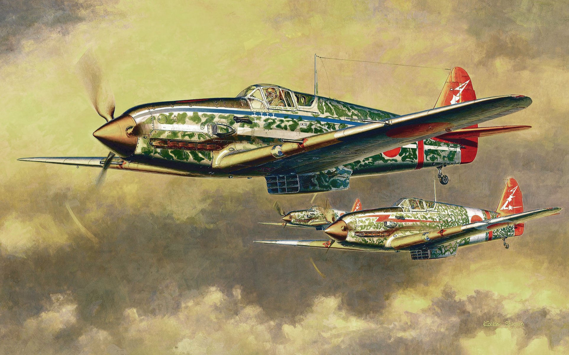 kawasaki ki-61 hien tipo i-hei avión japonés luchador japonés ww2 guerra arte pintura avión