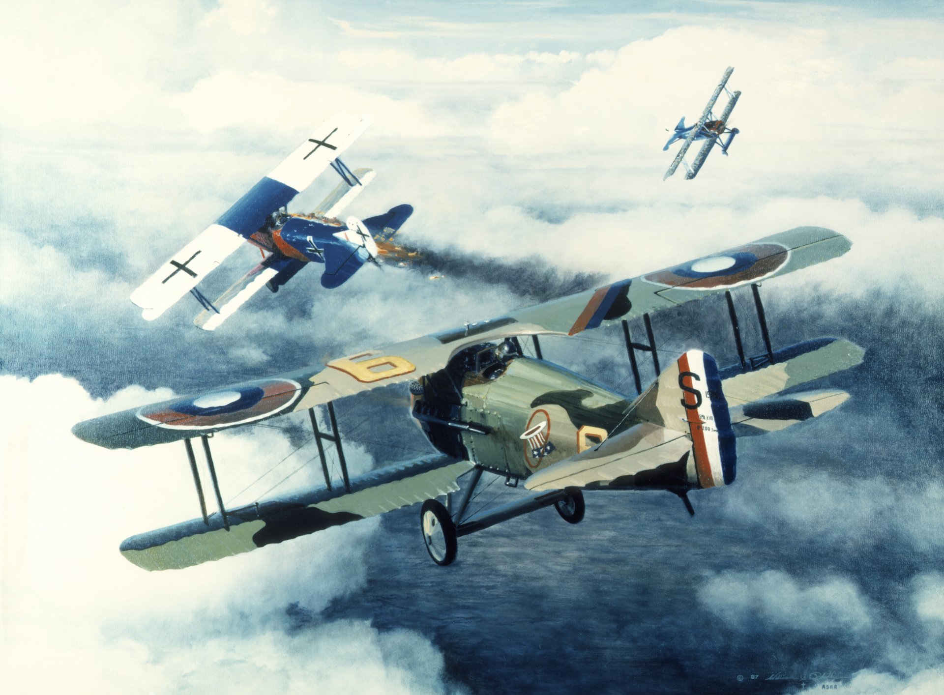 art frente occidental francia 22 de octubre de 1918 cielo combate aéreo spud-vll francés monoplano caza biplano fokker d.vii alemán caza biplano ww2 figura