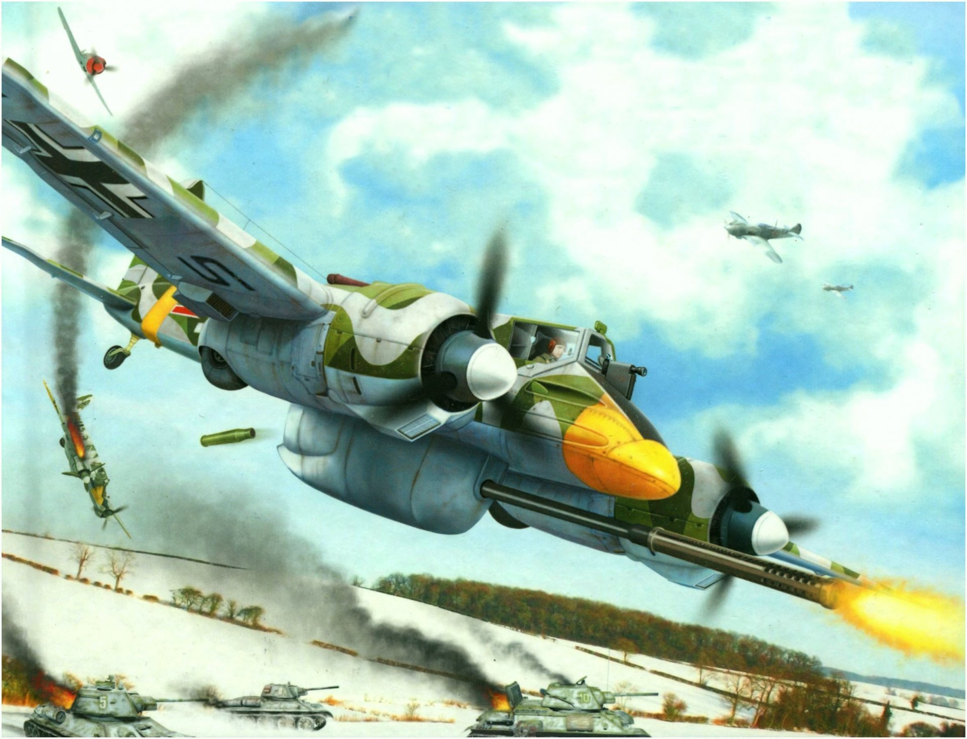 hs 129 aereo tedesco ww2 guerra arte pittura