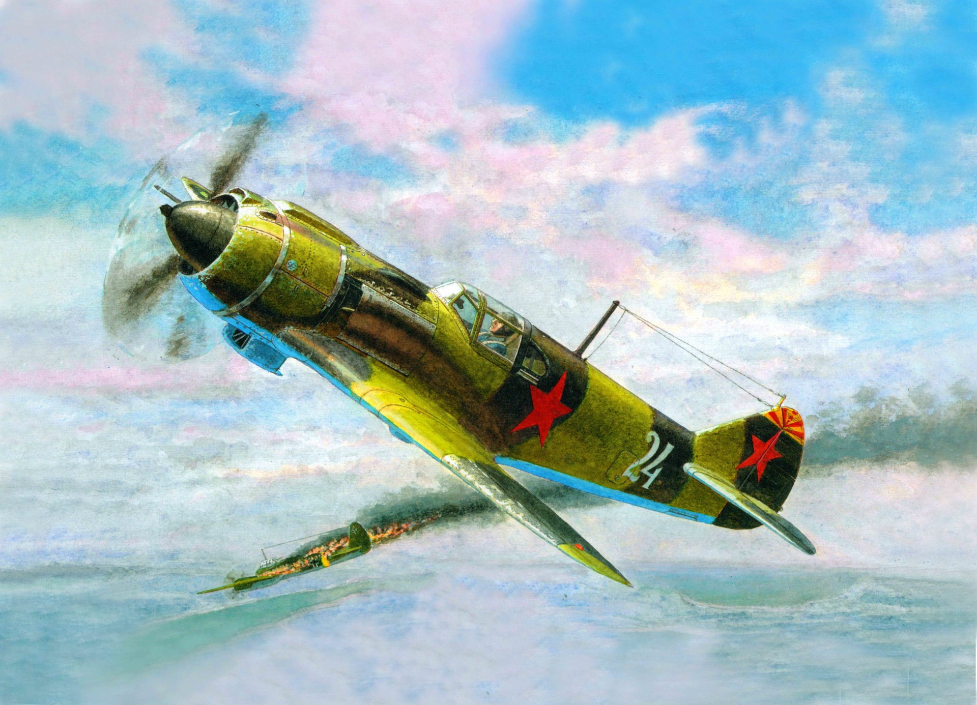 figura cielo aria combattimento la-5 sovietico combattente abbattuto tedesco bombardiere yu-88 grande guerra patriottica