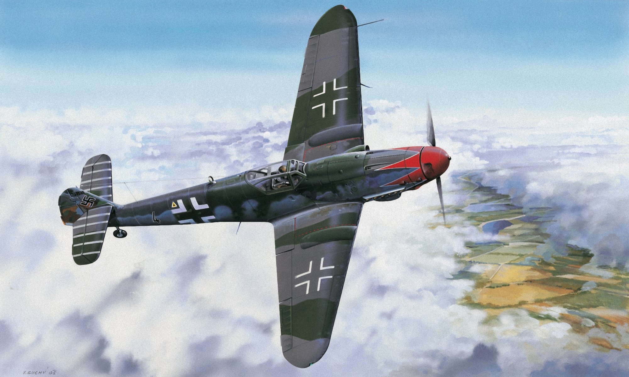 german fighter ww2 war art painting bf 109