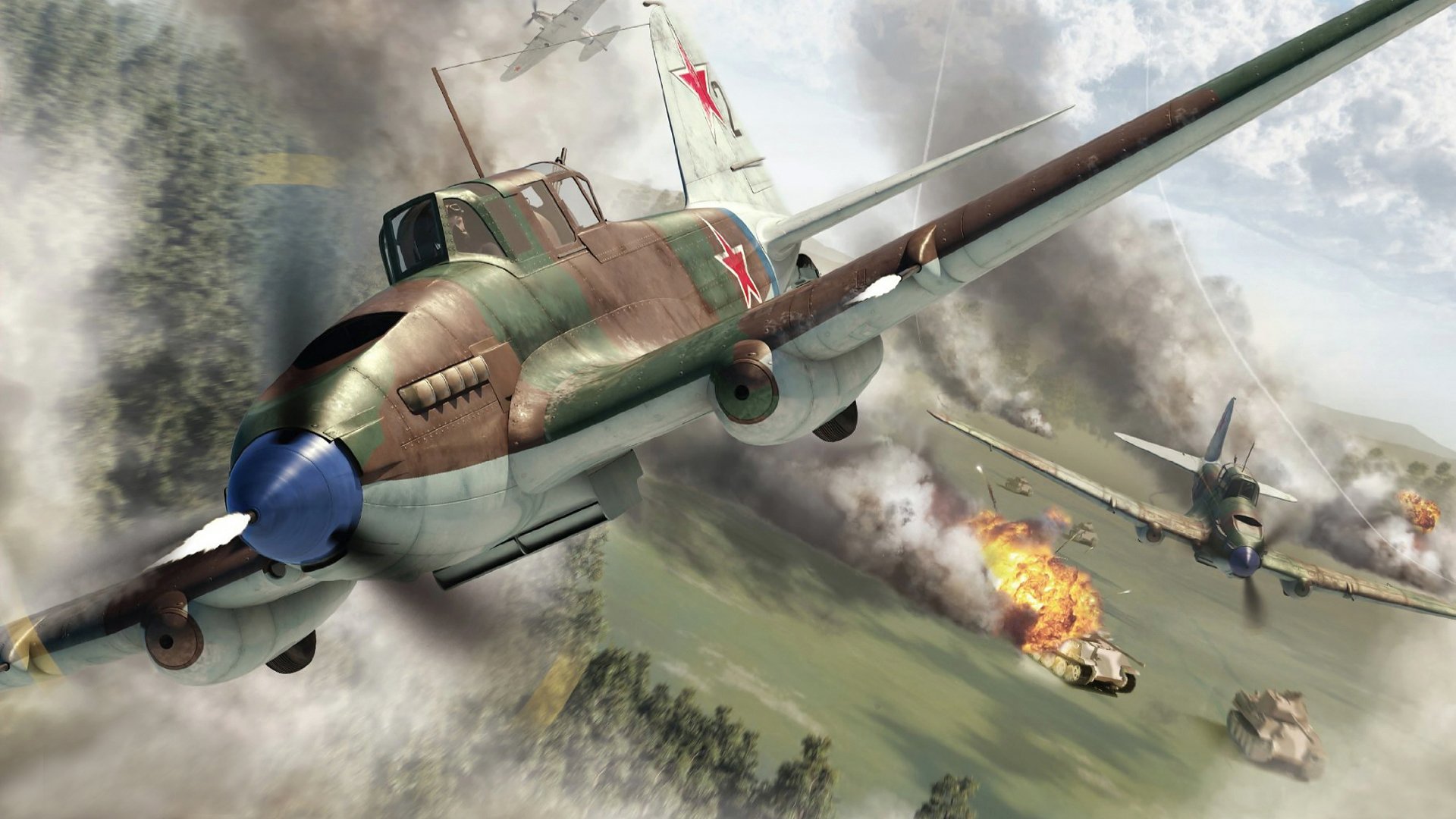 art airplane il-2 attack aircraft double variant the most massive combat in history flying tank link attack on column german tanks panther 1944 wwii ww2