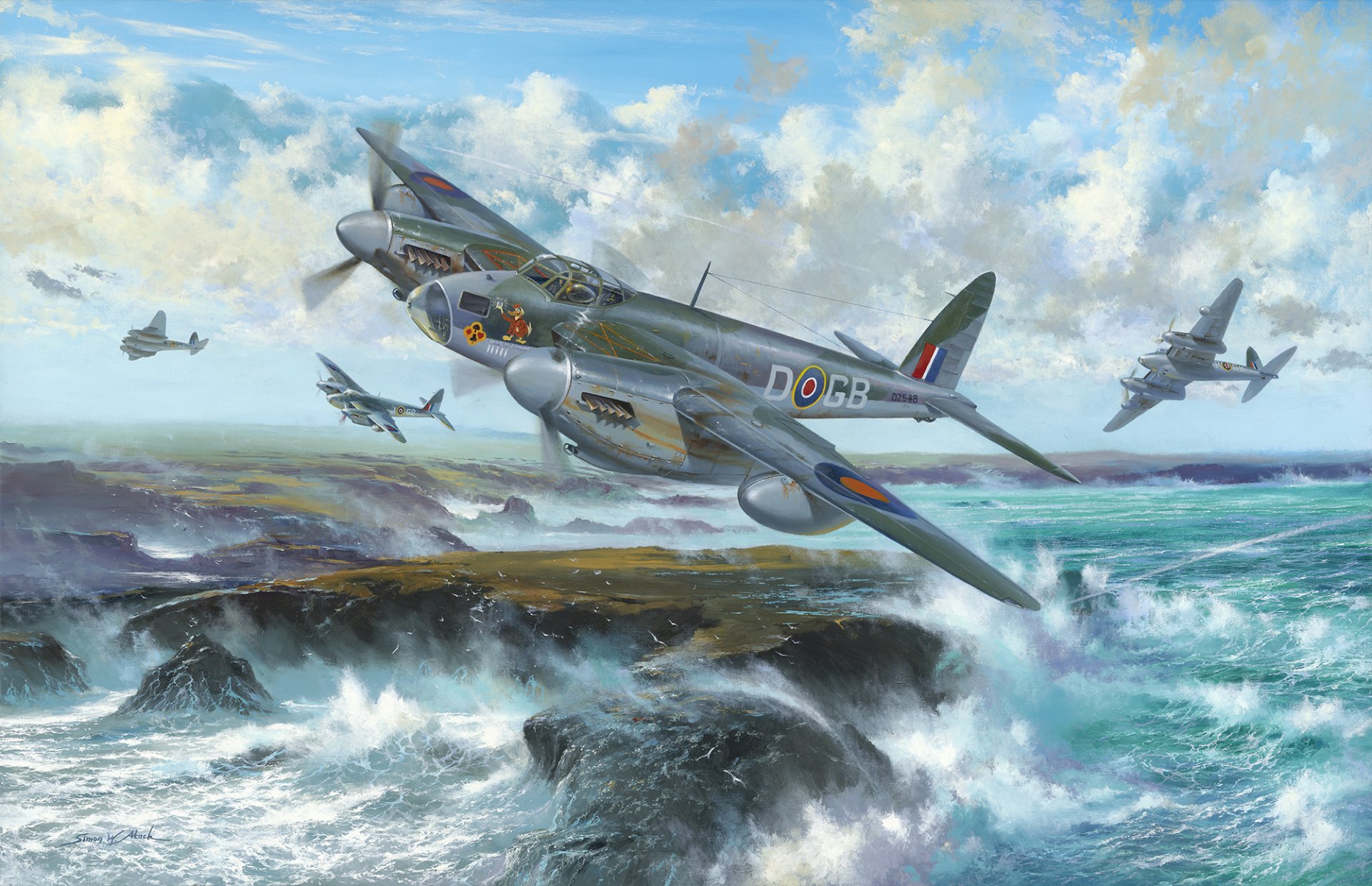 de havilland mosquito britisches kampfflugzeug britisches flugzeug krieg kunst ww2 malerei flugzeug nahkampf