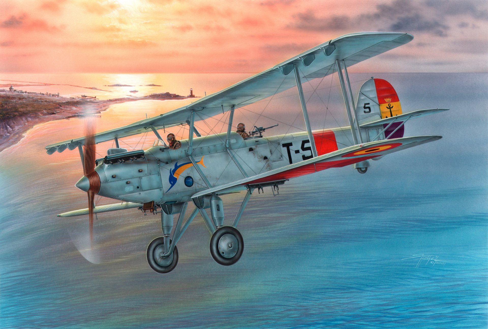 kunst flugzeug vickers vildebeest casa typ 245 entworfen englisch firma basic einmotorig torpedoträger bomber ganzmetall doppeldecker auf service spanien erste kampf anwendung 1936—1939 bürgerkrieg künstler