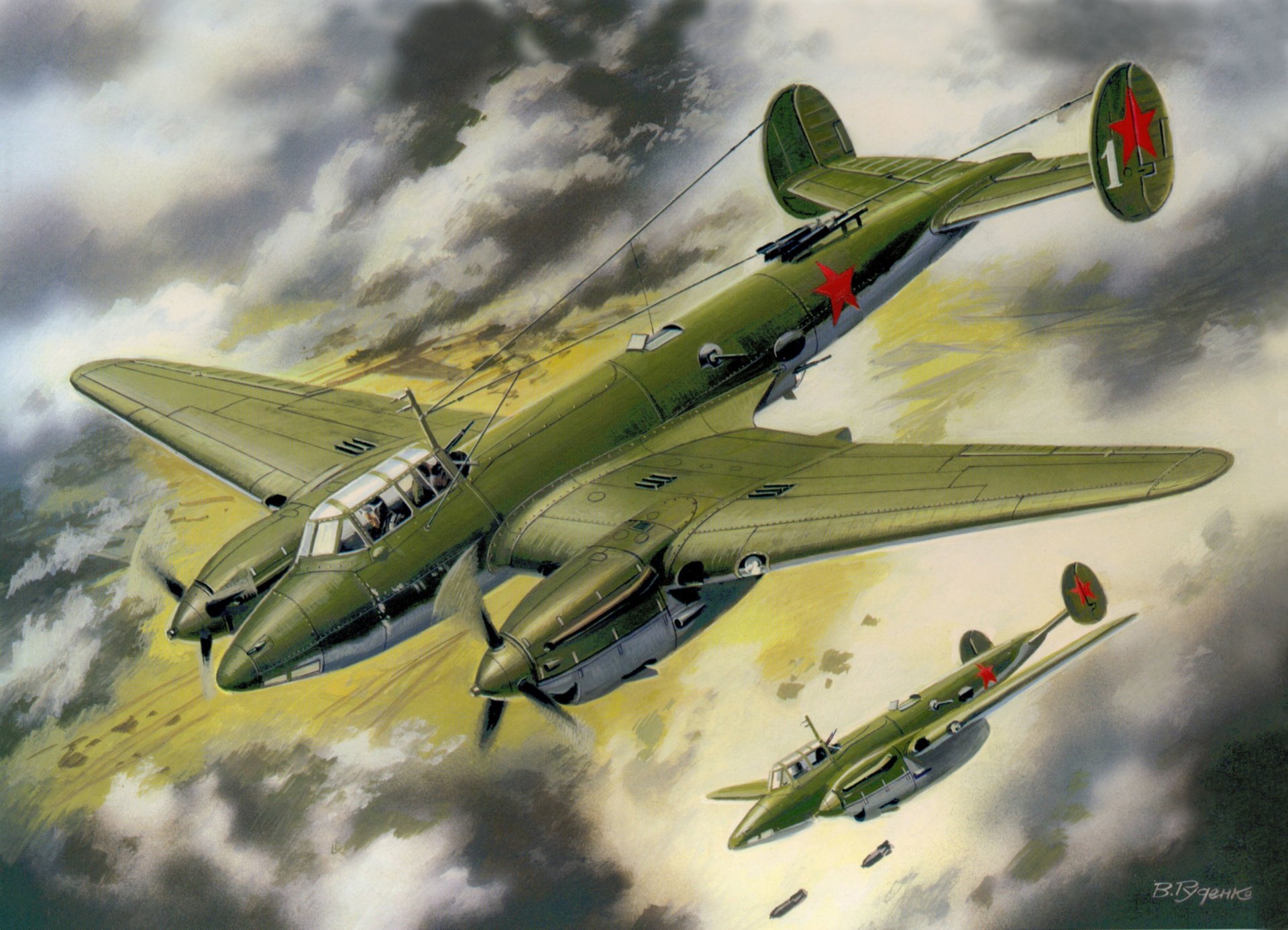 art sky pe-2 soviet dive bombers bombing bob picture