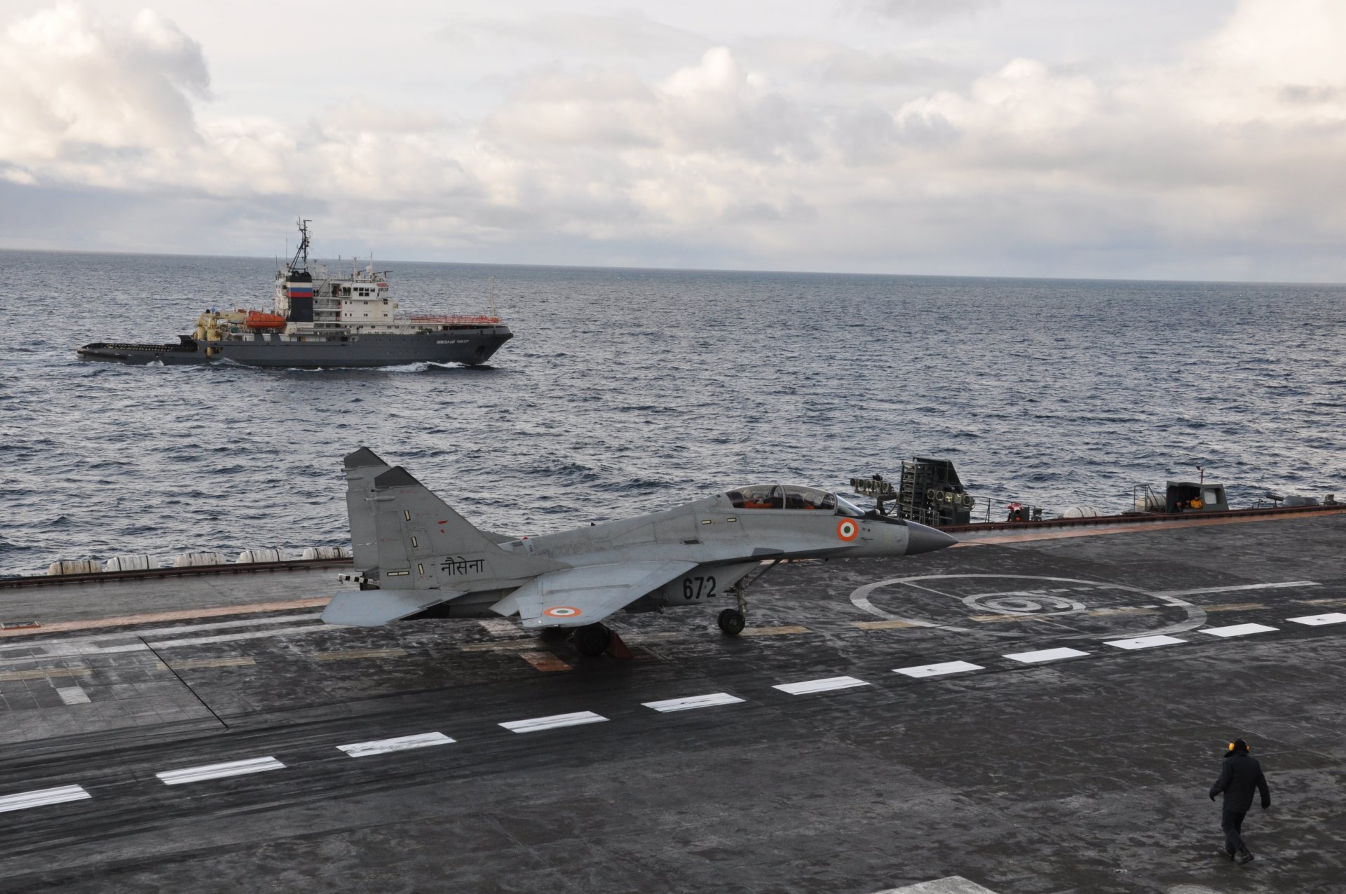 the carrier deck mig-29kub mig-29 kub the indian air force preparation for take-off clouds ocean