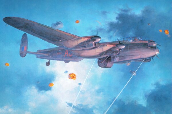 Bombardero británico de cuatro motores en el cielo