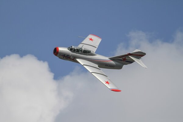 MIG 15 fighter jet on a beautiful turn