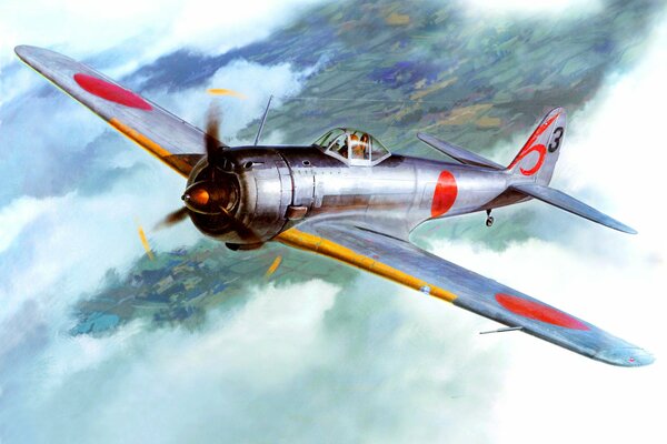 Dessin d un chasseur japonais Ki-43 dans le ciel