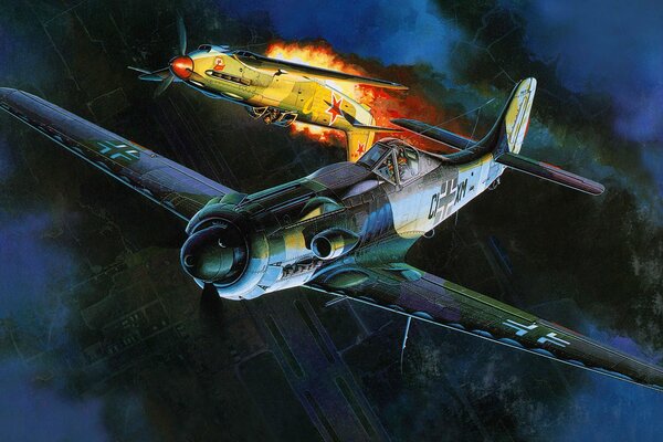 Dibujo de combate aéreo de la Segunda guerra Mundial