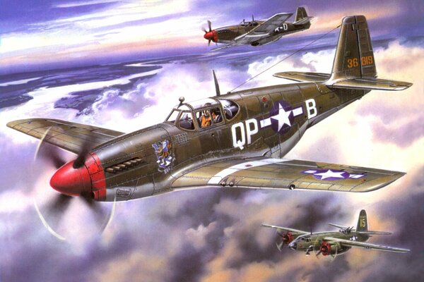 Kunst fliegen amerikanische leichte Mustangs a-20 in den Himmel