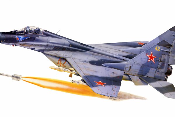 Abbildung eines mig-29-Kampfflugzeugs im Flug, UdSSR