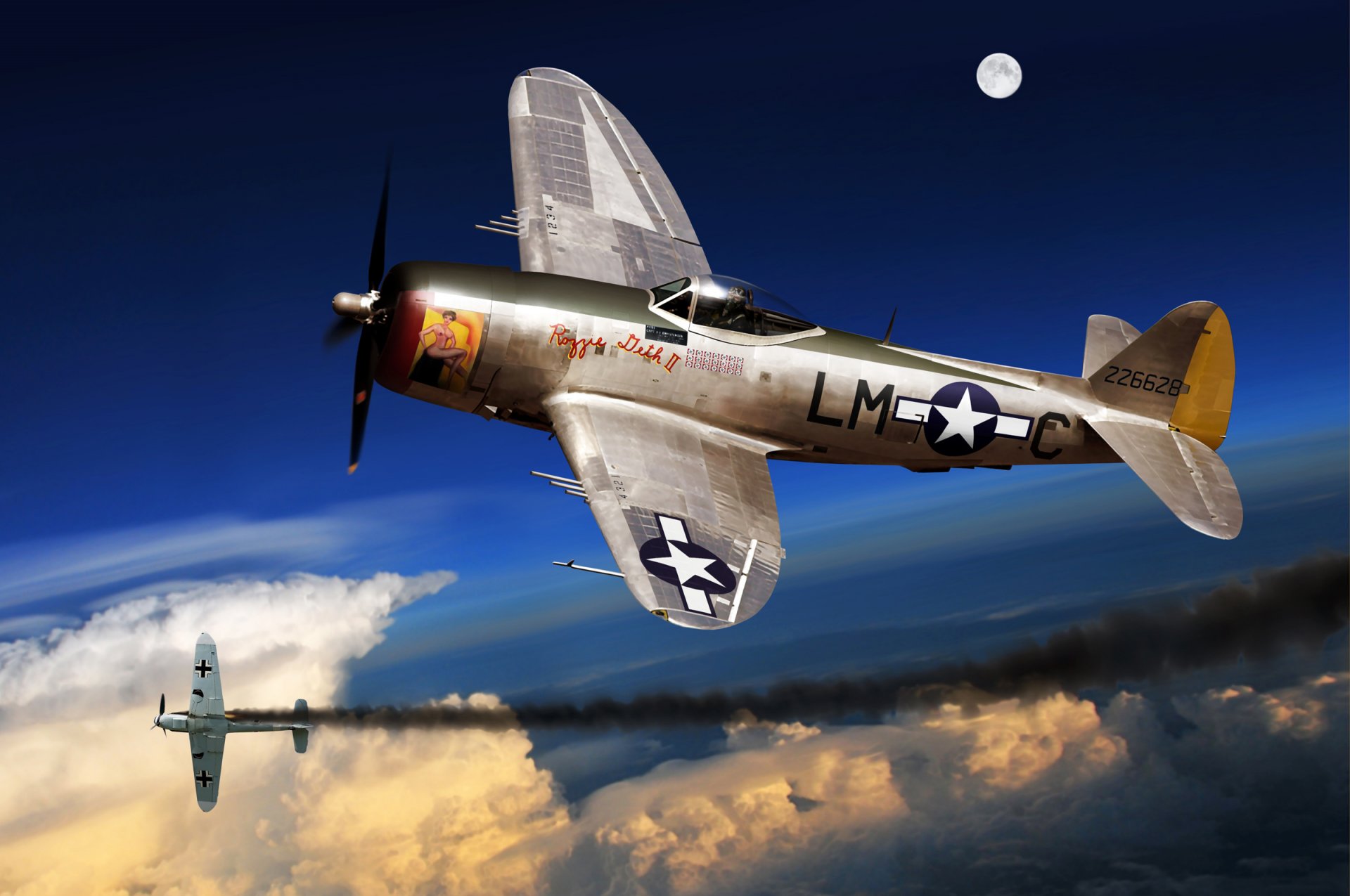 art plane p-47 d thunderbolt fighter bomber battle to sky enemy crashed air force united states ww2