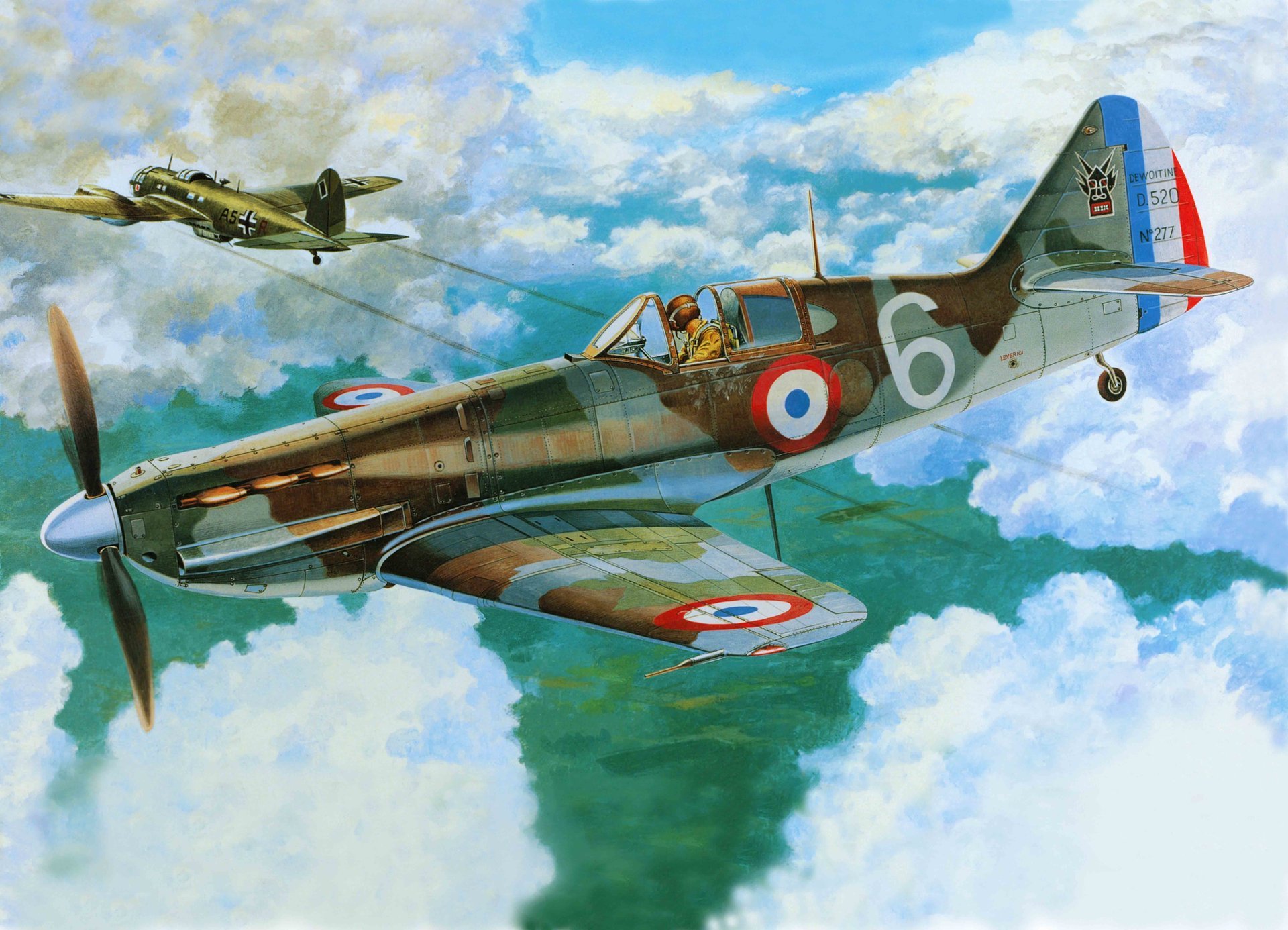 arte aereo dewoitine d.520 monoposto francese fighter francese air force ww2