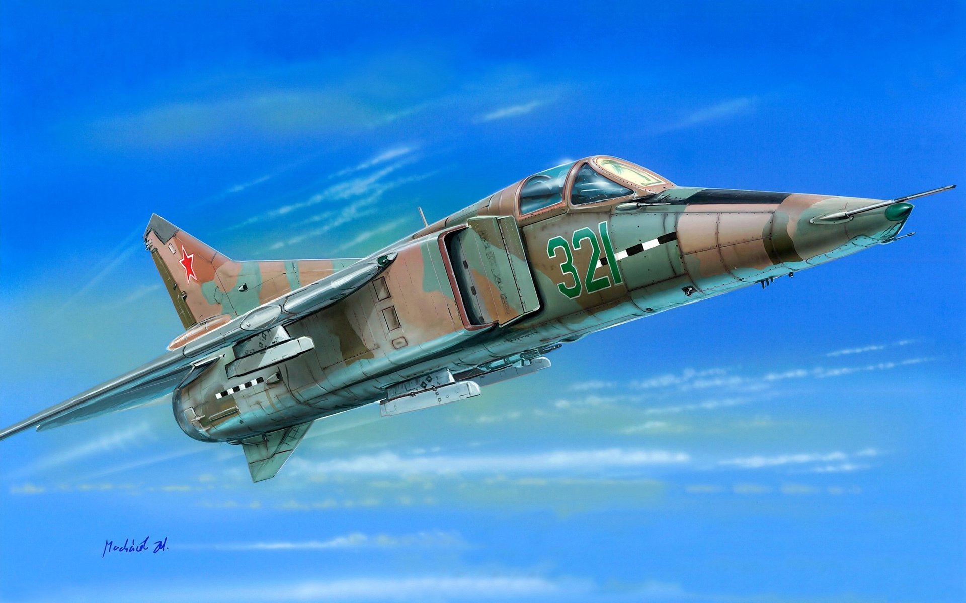 arte avión mig 23b soviético caza bombardero equipado analógico avistamiento navegación complejo sokol-23 desarrollador okb mikoyan gurevich fuerza aérea urss