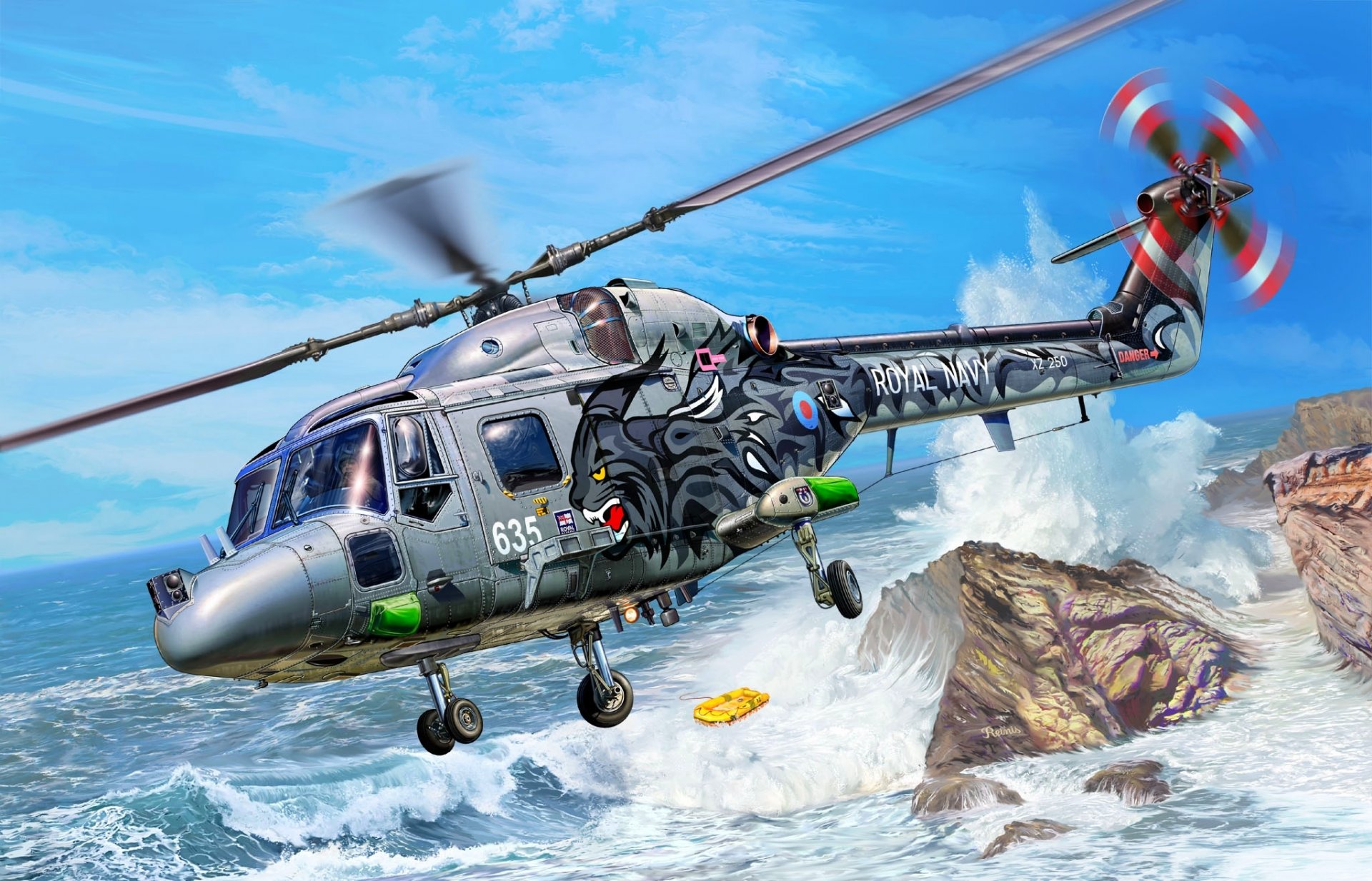 figura michal reinis rocas olas barco británico multiusos westland lynx has.3 royal navy