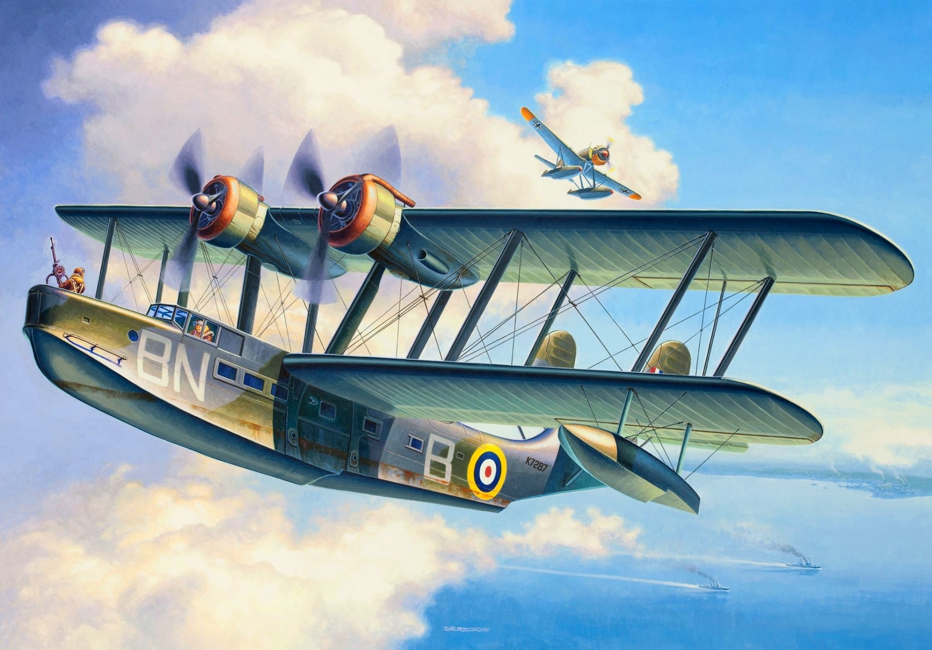 arte cielo nubes supermarine stranrier supermarine stranrier británico vuelo barco arado ar 196 alemán básico marino explorador mar militar barcos ww2 figura