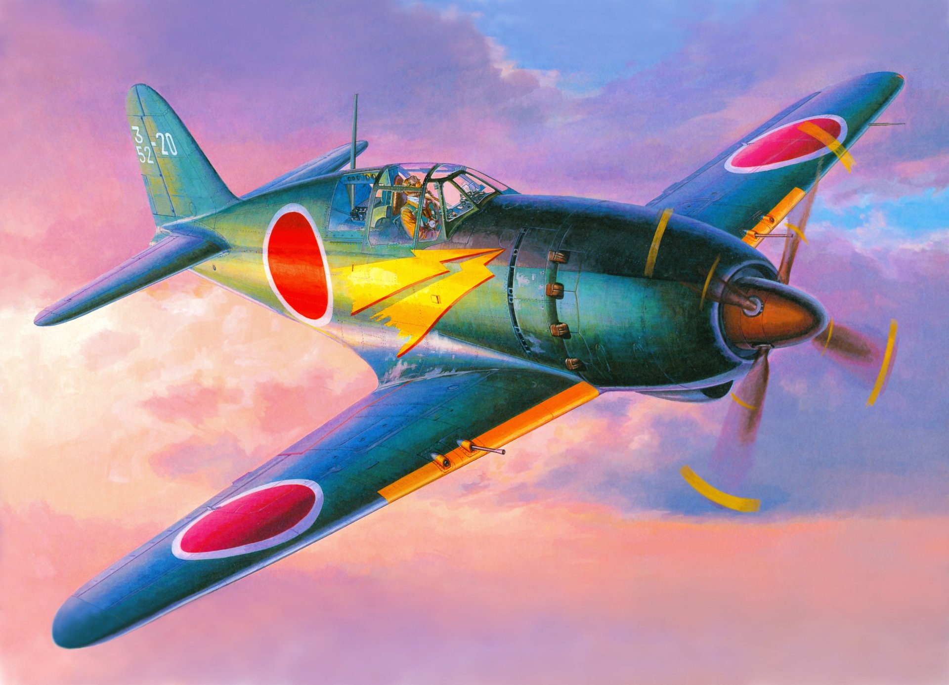 art sky japanese plane fighter-interceptor mitsubishi j2m raiden the second world war picture