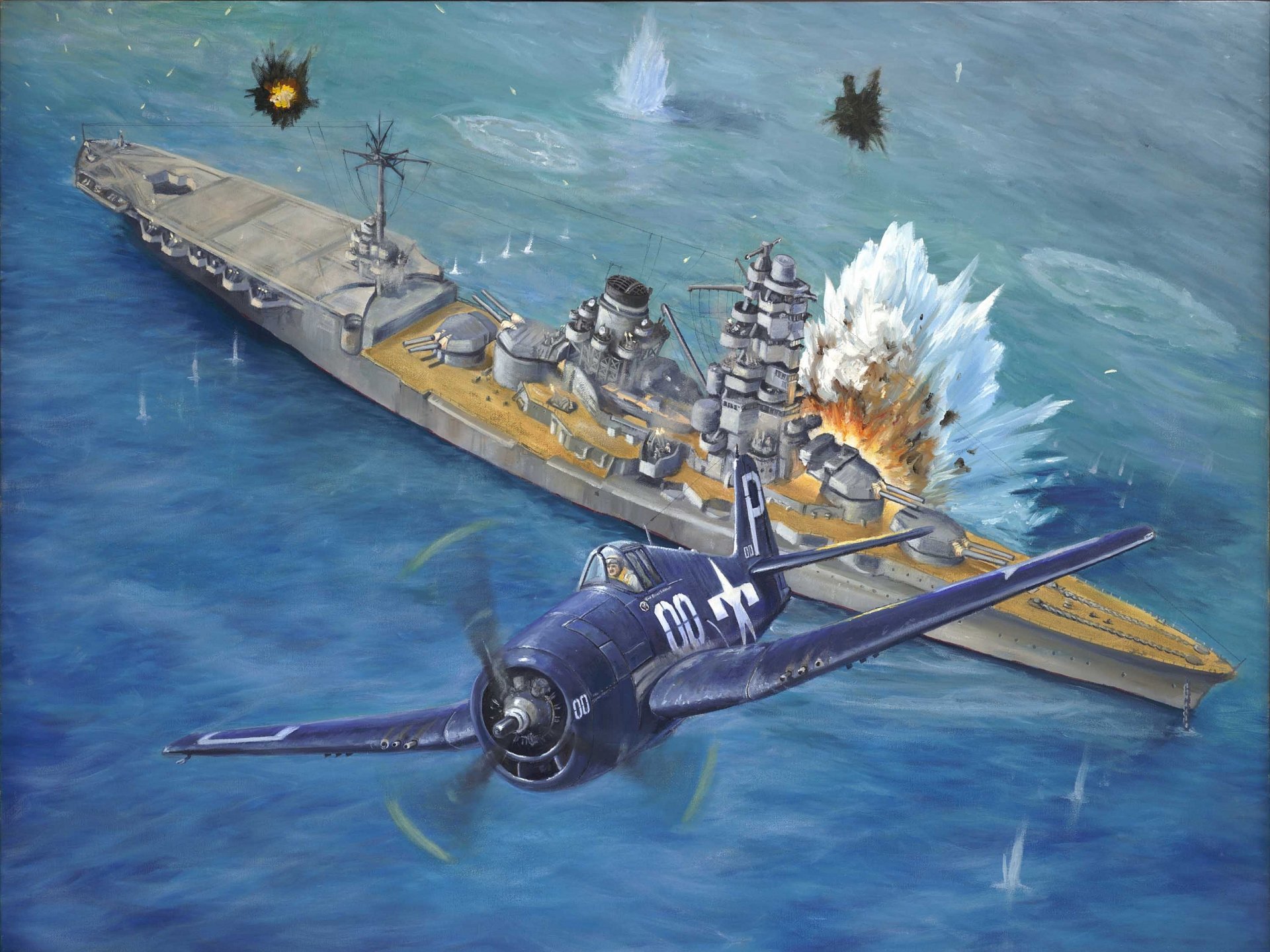 arte mar agua acorazado cielo grumman f6f hellcat americano luchador ataque explosiones ww2 figura