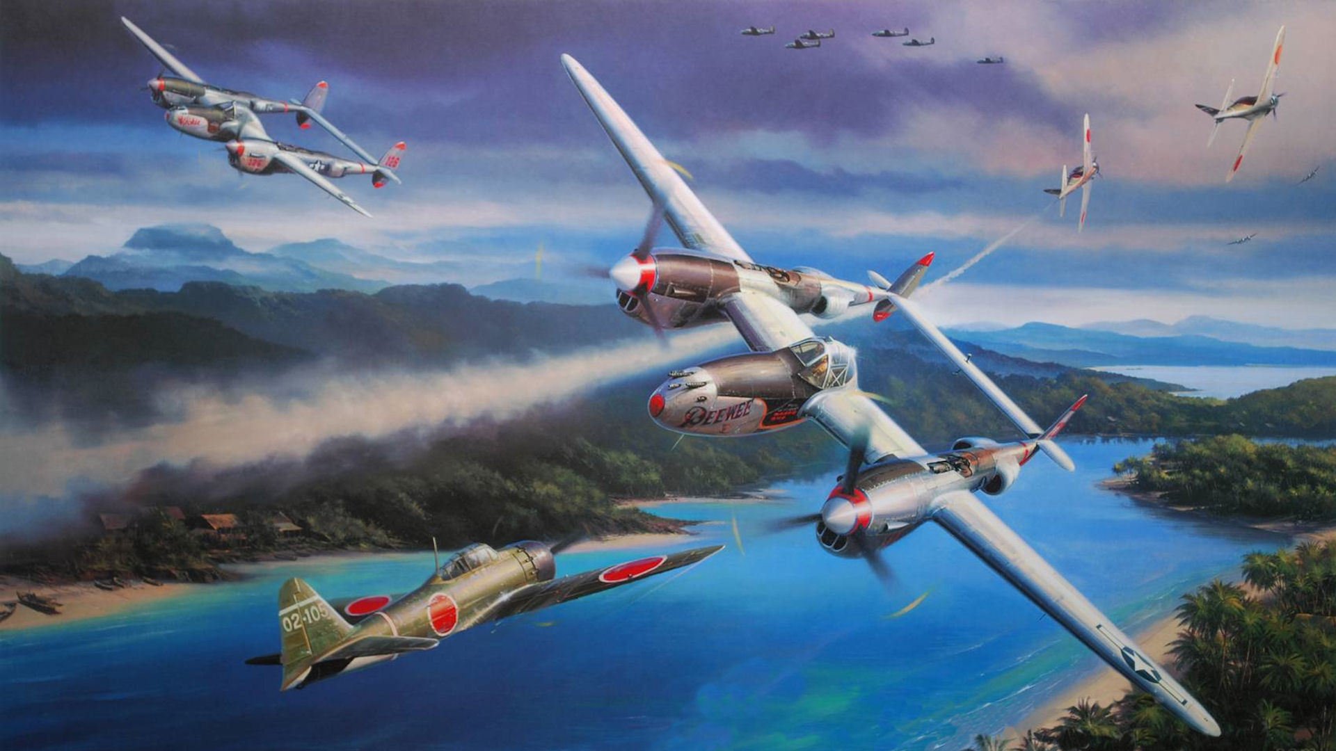 lockheed p-38 blitz nicolas trudgia ozeanien krieg zeichnung