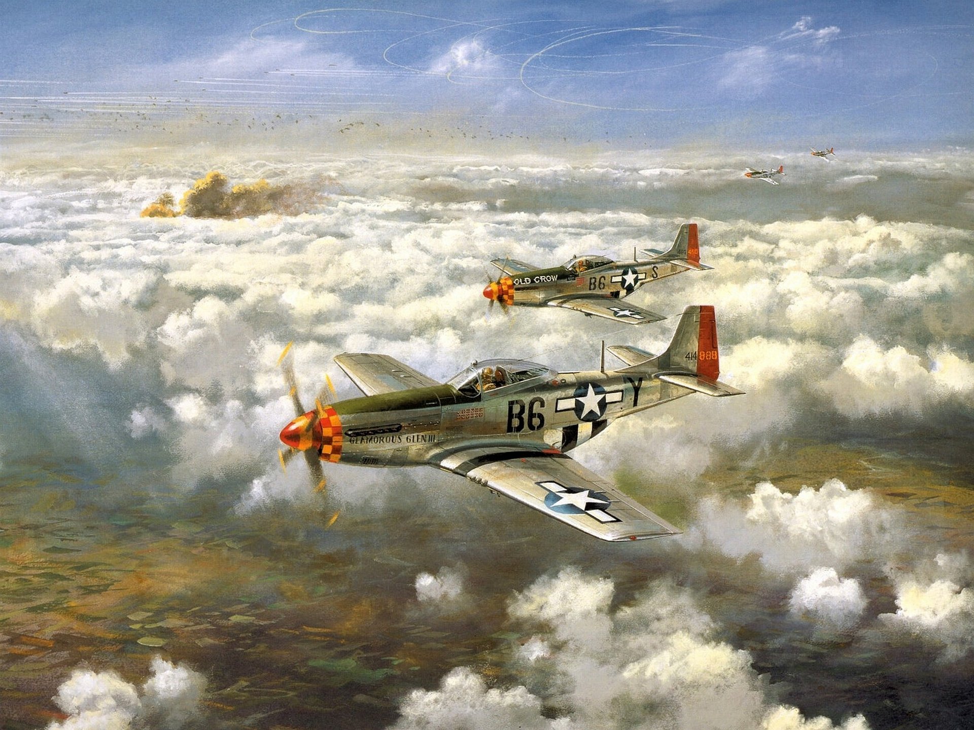 nord americano p-51d-5 mustang monomotore a lungo raggio caccia dell esercito di scorta cielo nuvole ww2 figura