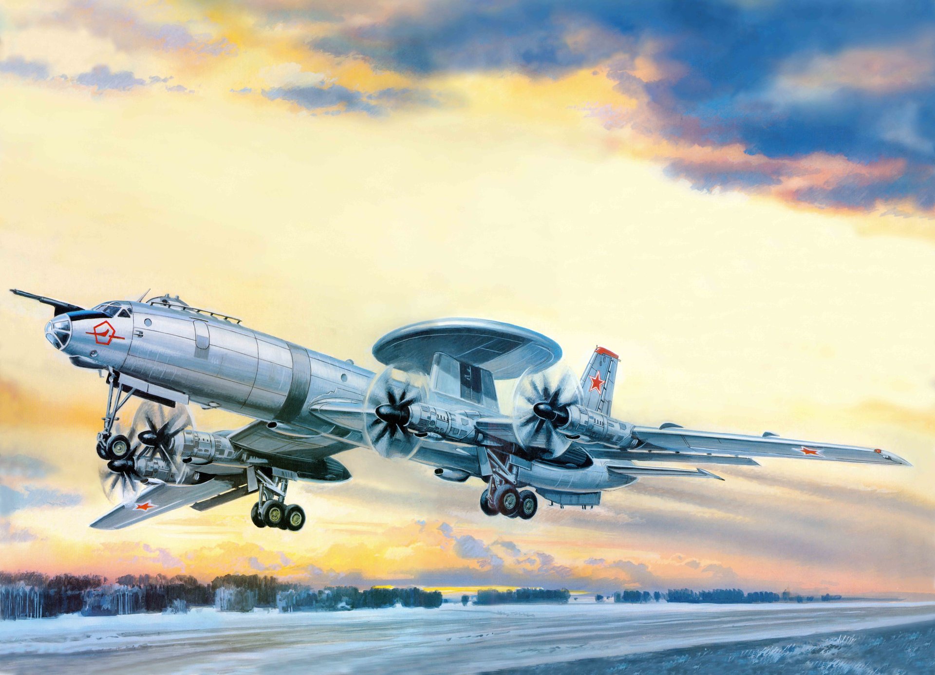 art aircraft tu-126 radar patrol and detection air sea targets created based on passenger liner tu-114 equipped with radar complex liana air force USSR