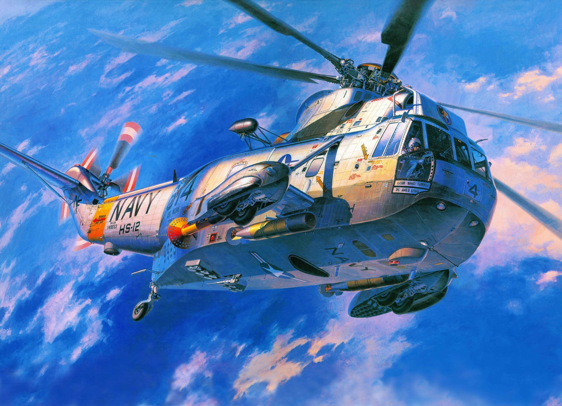 art hélicoptère sikorsky s-61-sh-3 mer roi anti-sous-marin transport marine états-unis