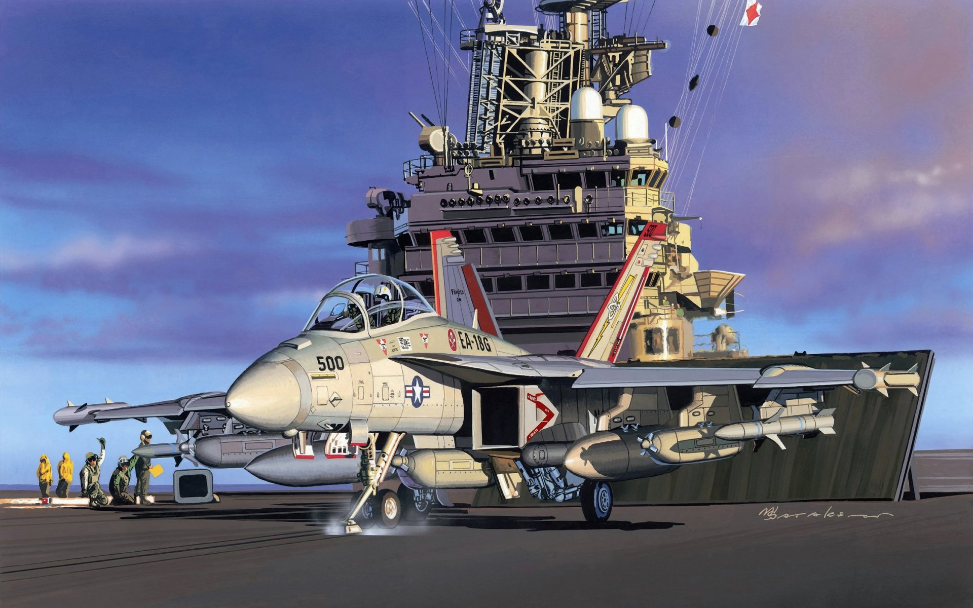 art avion boeing ea-18 grouler grognon pont électronique combat conçu ferme sur base combattant fa-18f super hornet marine états-unis artiste masao satake