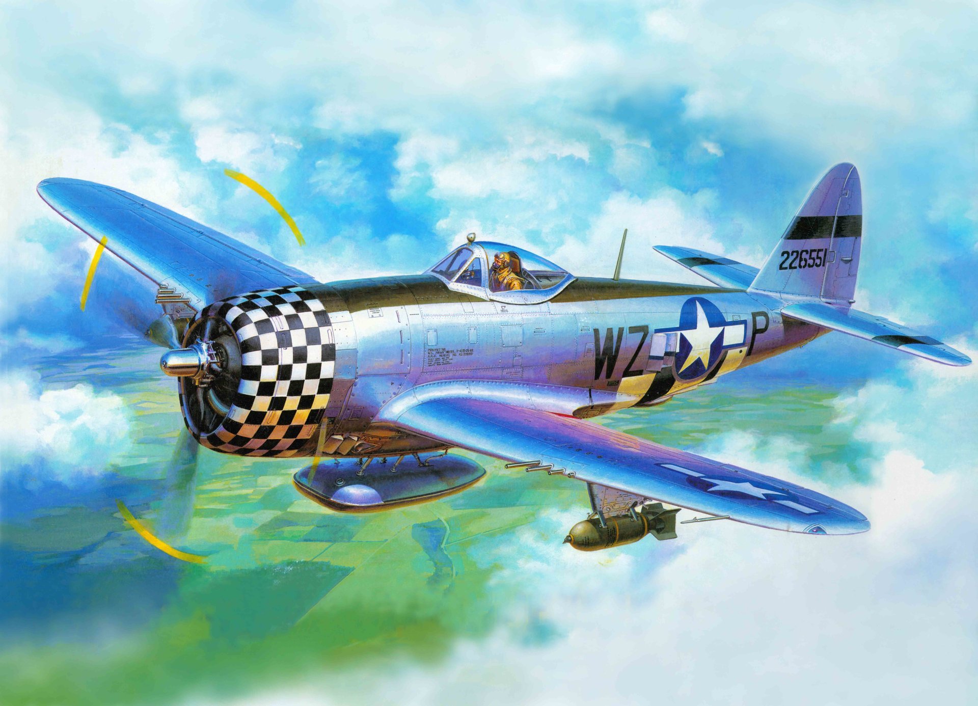 kunst flugzeug republik p-47d thunderbolt kämpfer bomber luftwaffe usa ww2