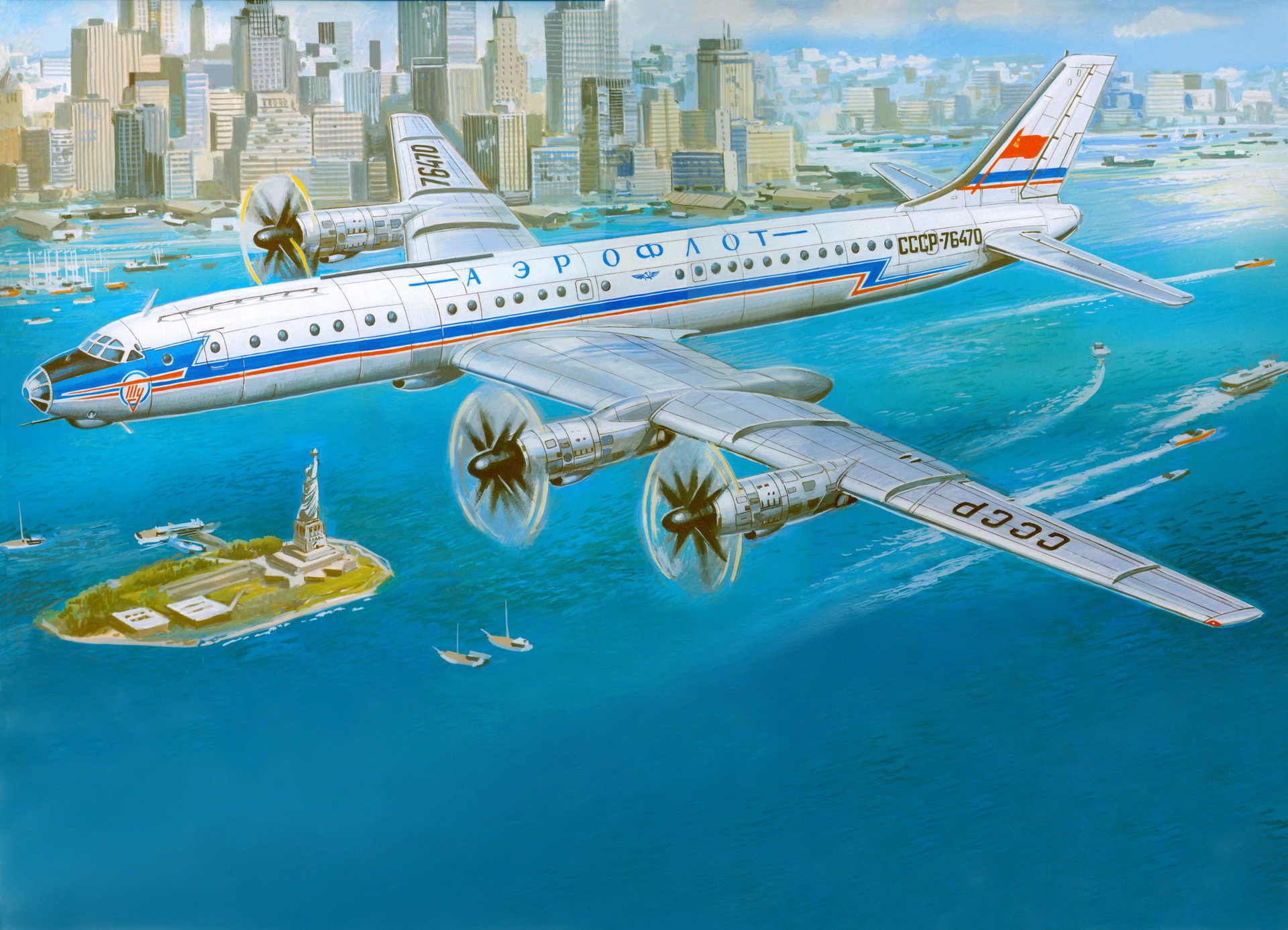 tu-114 sovietico turboelica aereo passeggeri aeroflot urss aviazione città di new york art