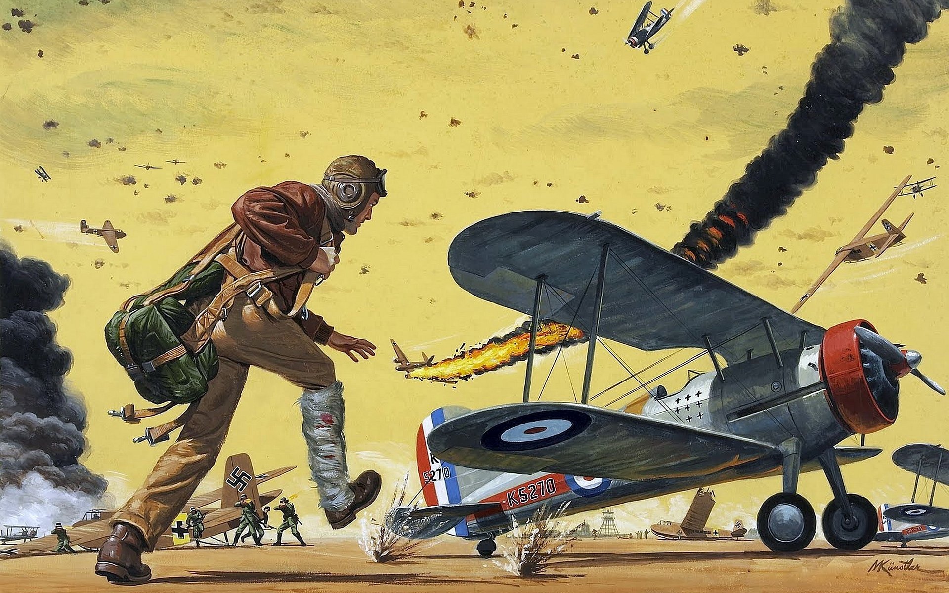 art aérodrome attaque planeur allemand dfs 230 parachutistes chasseur biplan pilote uniforme ciel combat aérien ww2 dessin