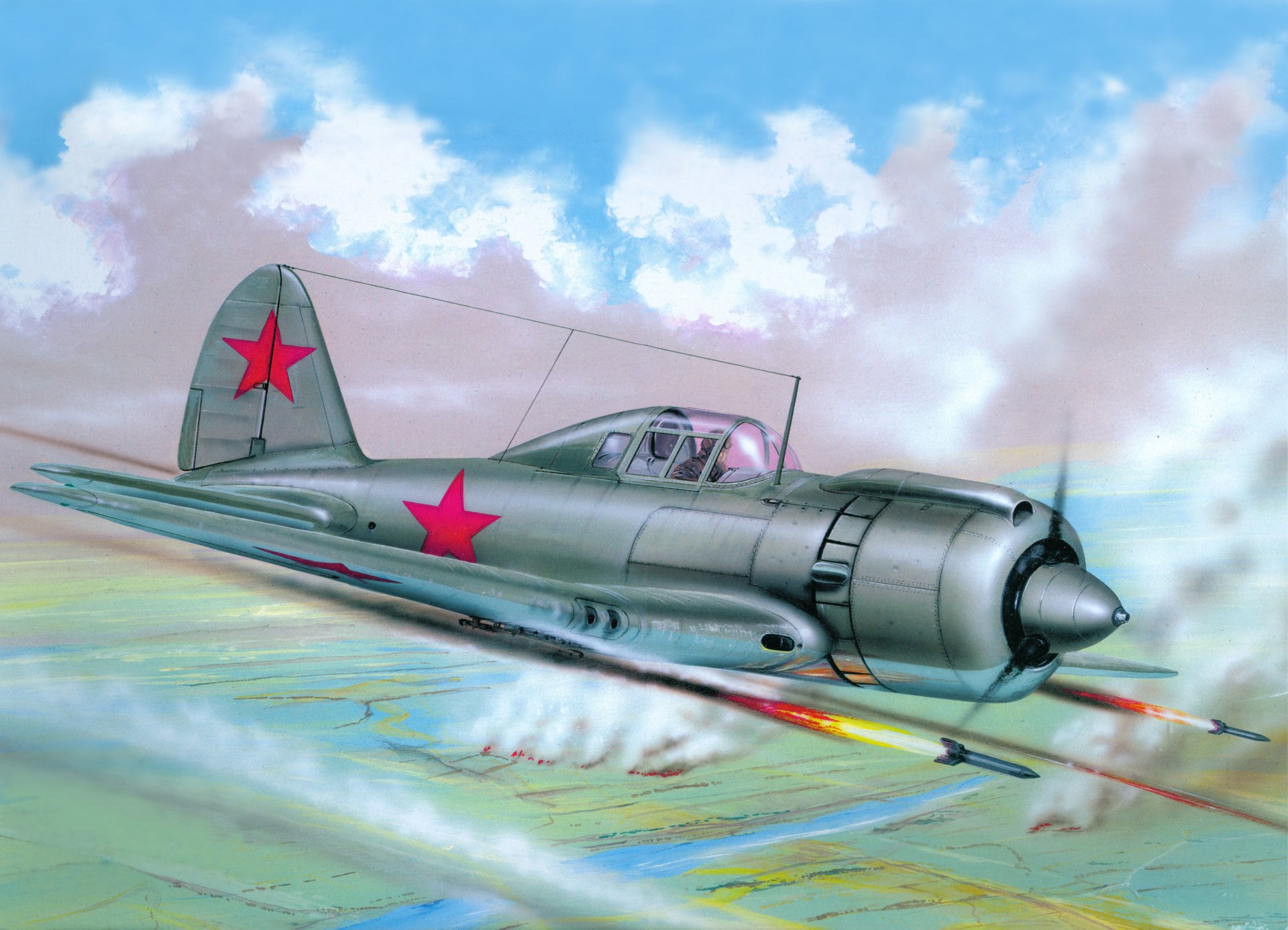 art ciel su-6a avion avion d attaque simple monoplan jet projectiles rs-132 terre explosions dessin