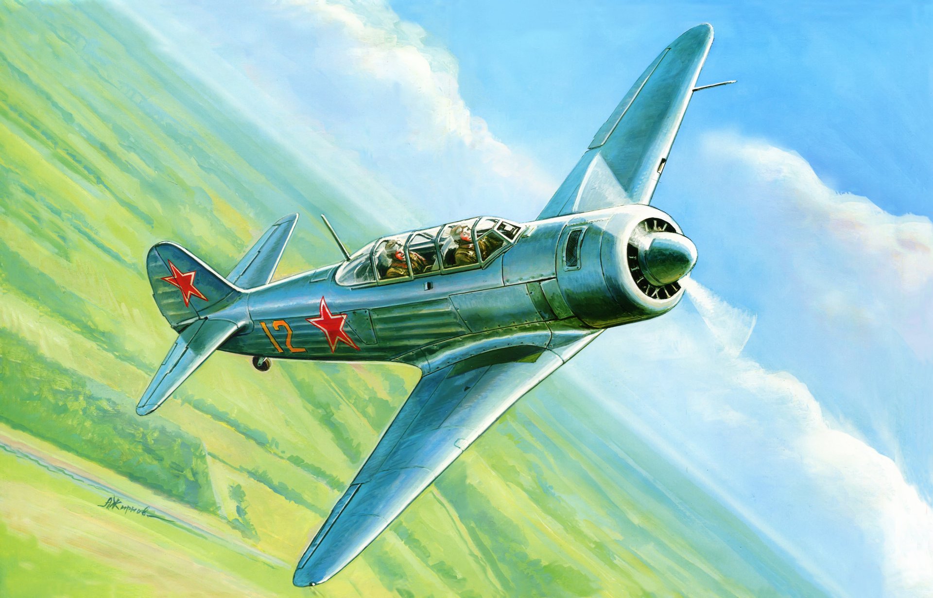 arte disegno cielo yak-11 sovietico addestramento combattente