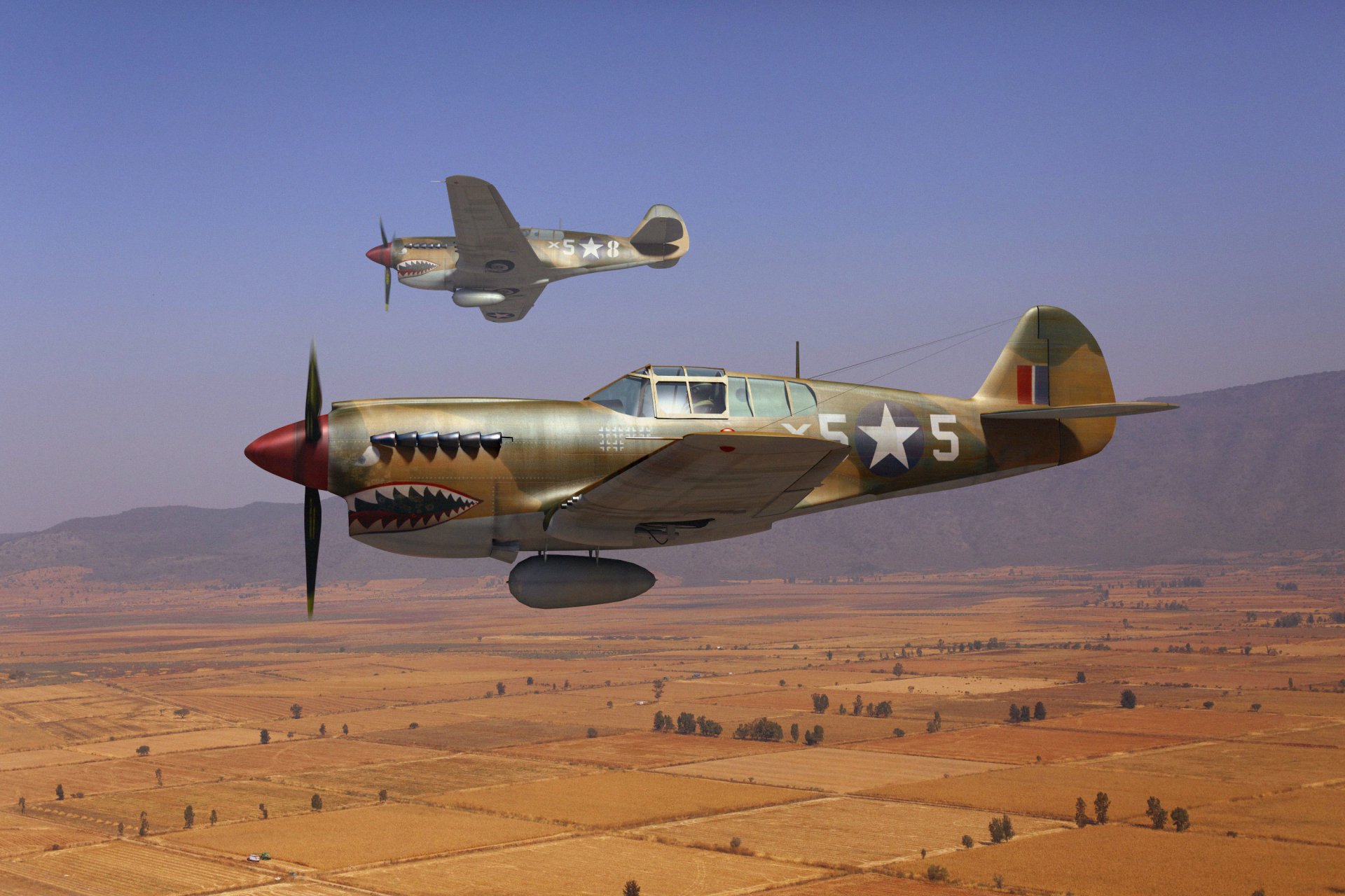 art ciel curtiss p-40 curtiss p-40 tomahawk kitihawk américain avions de chasse armée de l air britannique ww2