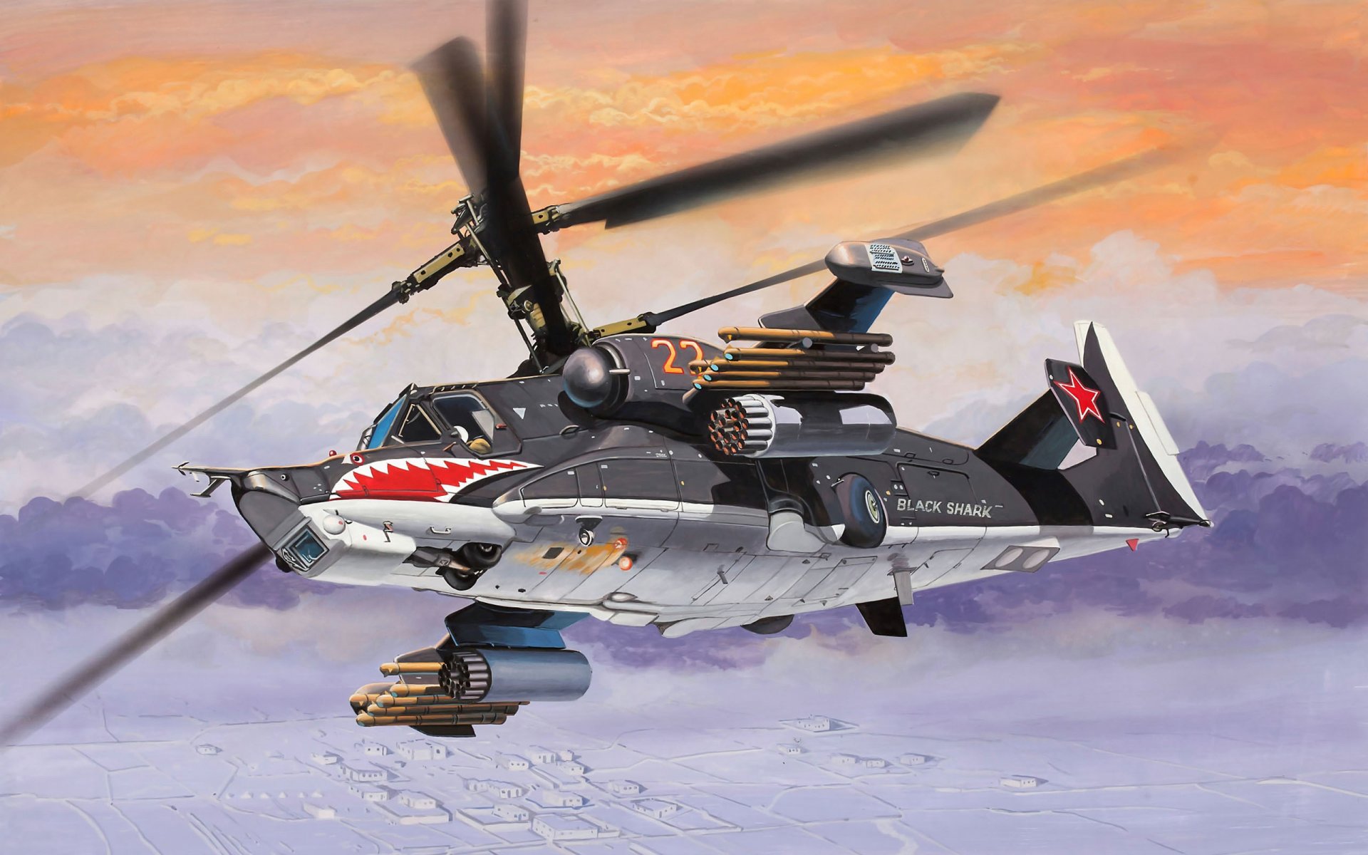 kunst hubschrauber ka-50 sowjetisch russisch kampf einzel schlagzeug entworfen für niederlage gepanzert und mechanisiert ausrüstung luft ziele lebendig kraft auf feld schlachtfeld luftwaffe russland