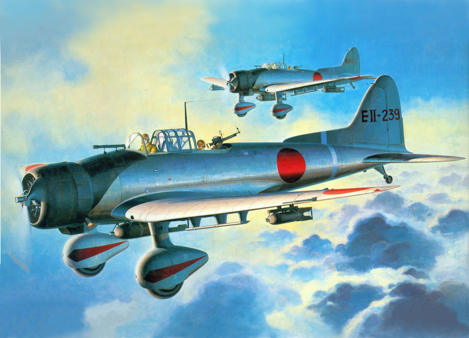 arte cielo d3-a1 val cubierta buceo bombarderos monomotor todo metal de carga libre monoplanos incursión en pearl harbor 7 de septiembre de 1941 dibujo