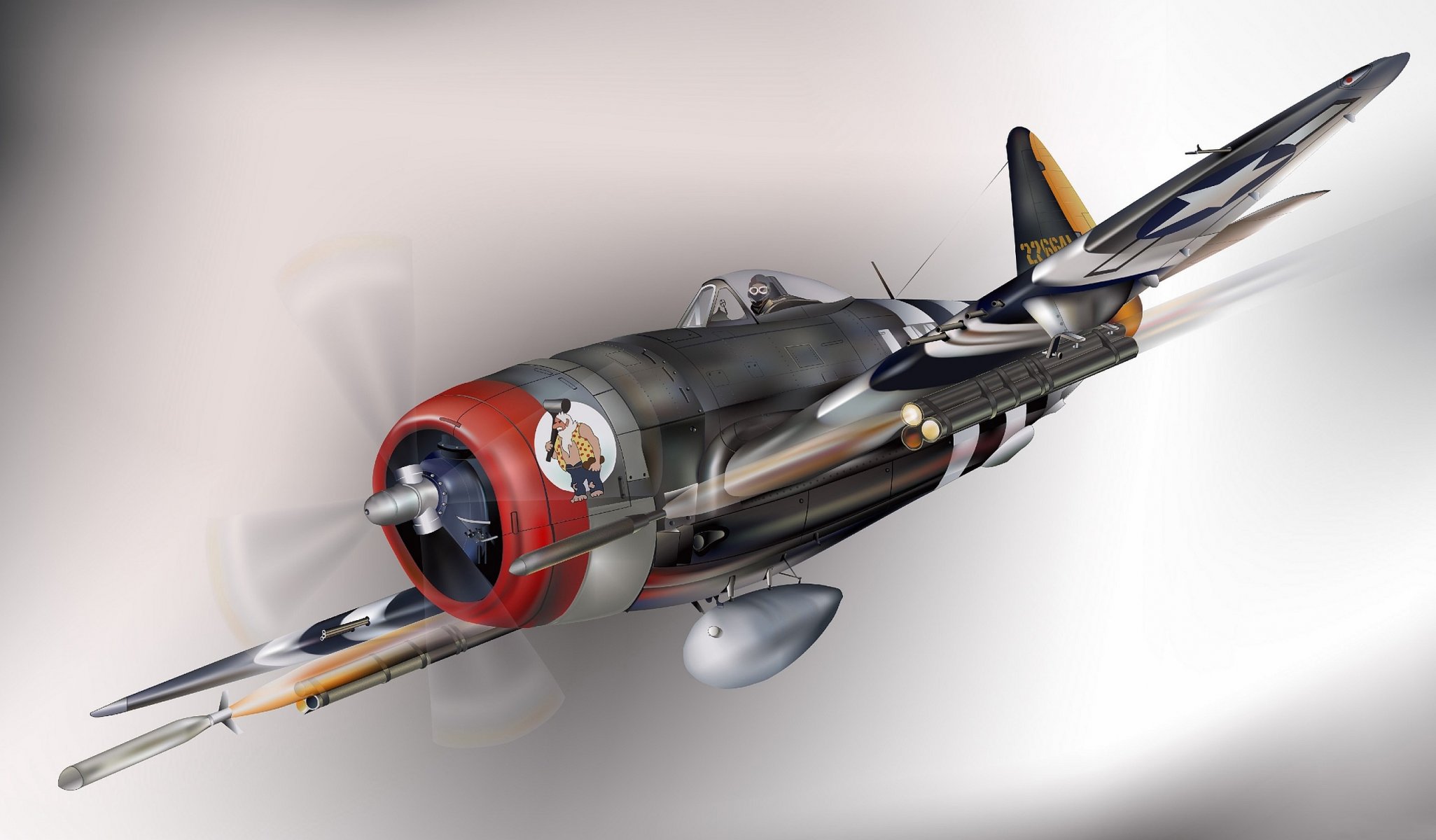 art samolot republika p-47 thunderbolt myśliwiec bombowiec na niebie us air force ww2