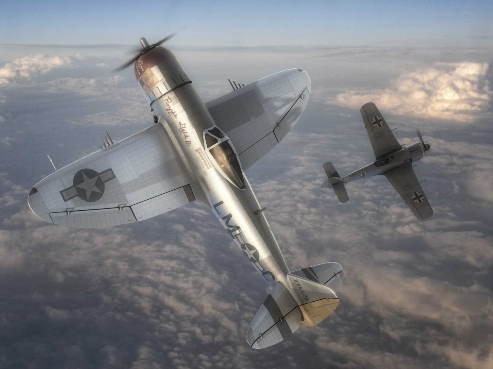 p-47 américain combattant contre focke-wulf fw 190 wurger seconde guerre mondiale art