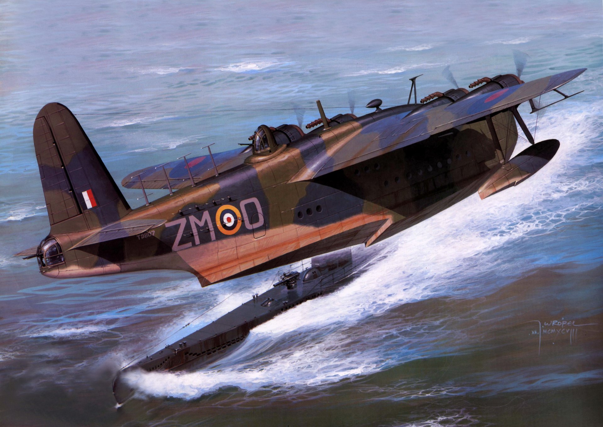 art océan vagues sous-marin bateau ciel s. 25 sunderland britannique avion amphibie se réfère à type volant bateaux un de plus puissant et largement utilisé hydravions pendant temps seconde guerre mondiale