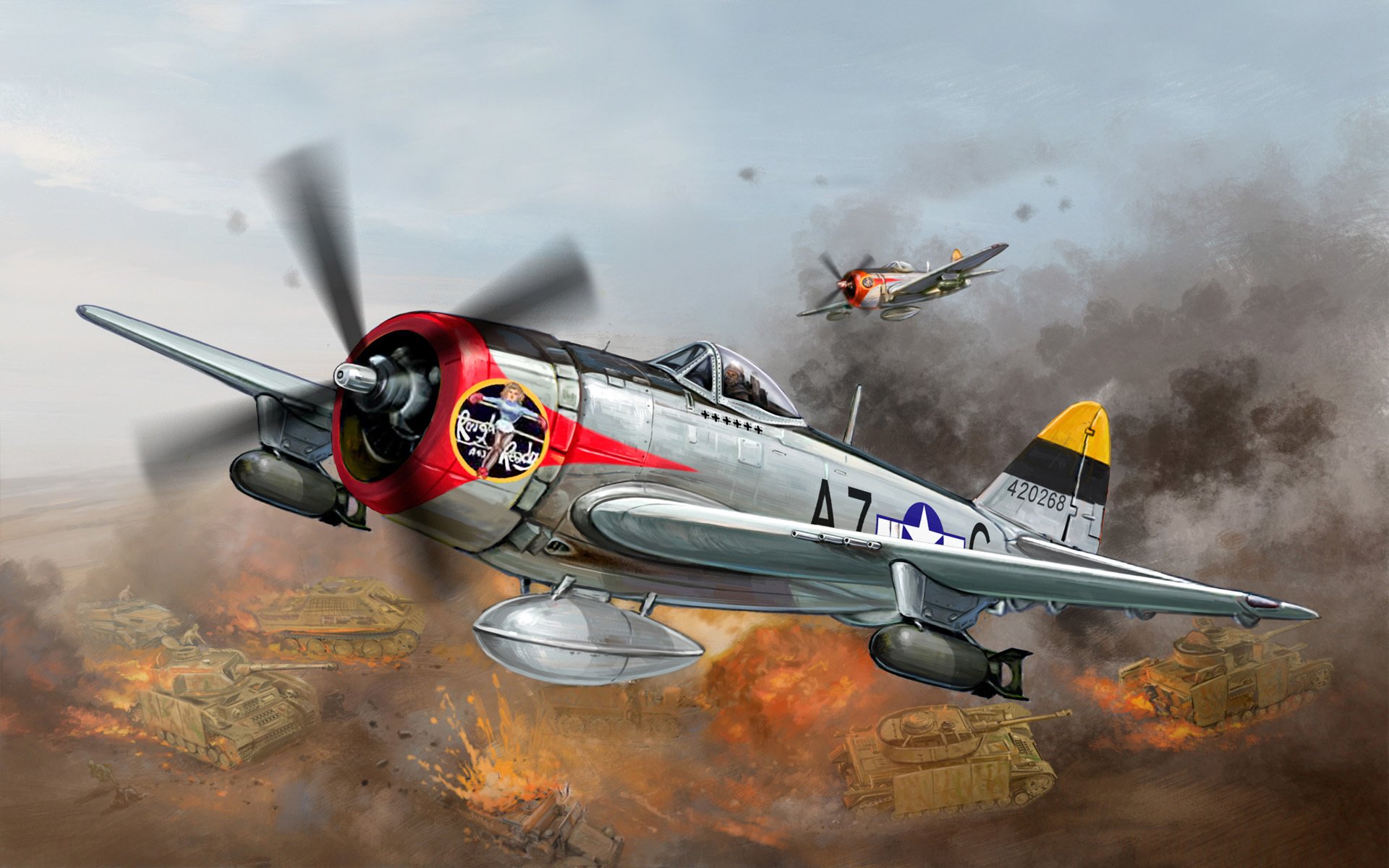 art samolot republika p-47 thunderbolt myśliwiec us air force bombowiec nalot na niemiecką kolumnę płomień wojny oznacz ii wojna światowa miniatury gra ww2