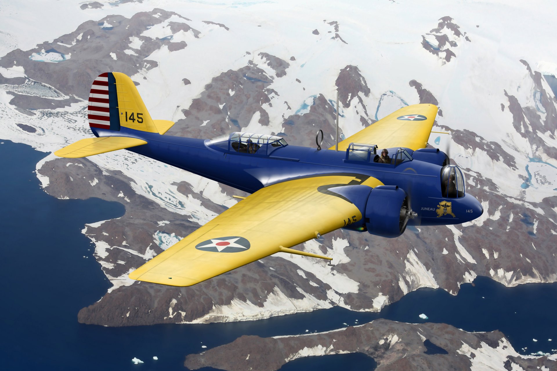 art avion martin b-10b moyen bombardier dans ciel air force usa ww2