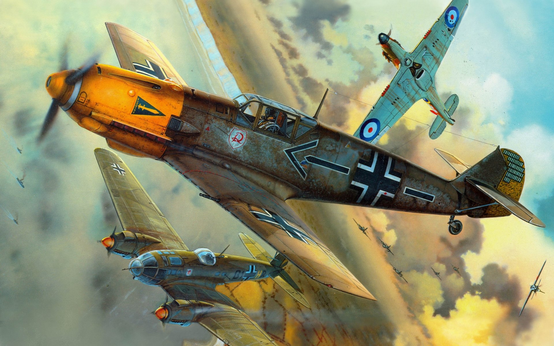 messerschmitt bf-109e4 avions allemand britannique combats aériens seconde guerre mondiale