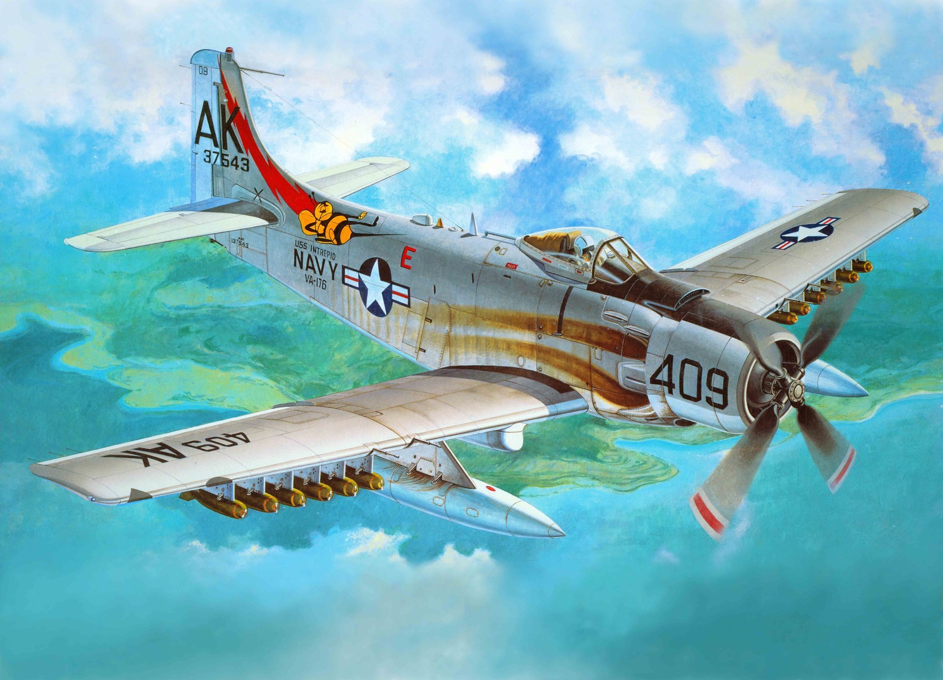 art plane douglas a-1h skyraider american attack the piston skayreyder quarter ages was to arms air force and navy united states was used korea vietnam wars