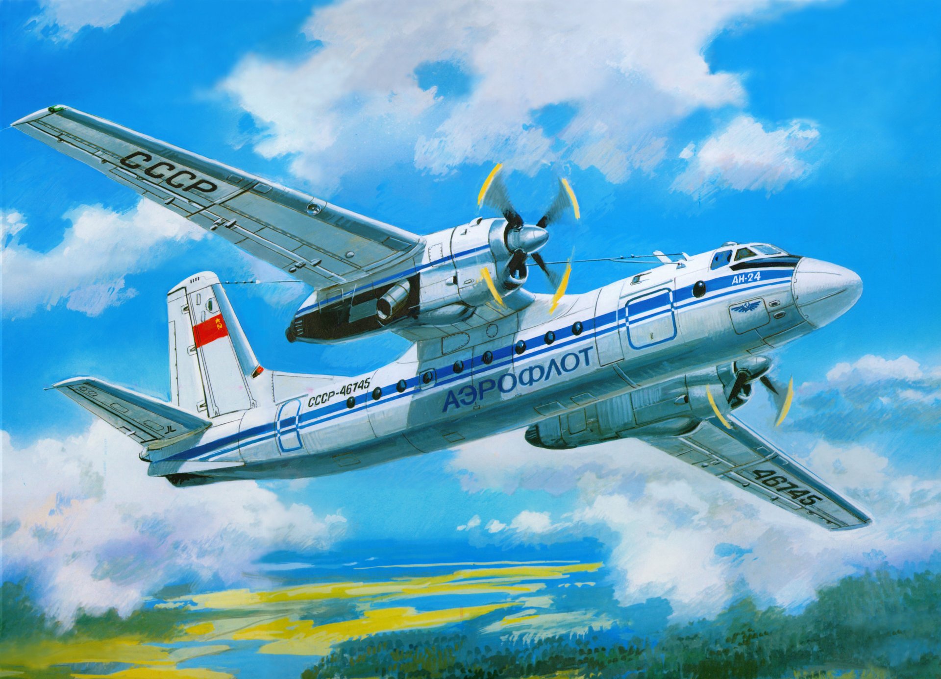 an-24 turboprop passenger plane aviation aeroflot art