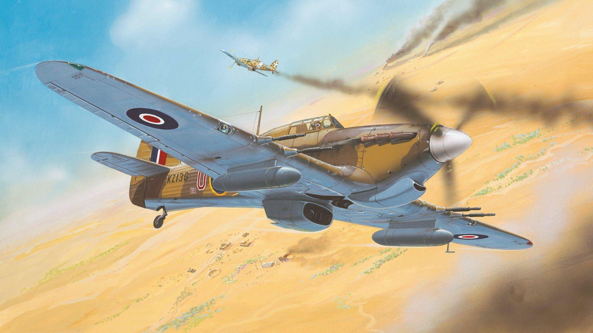 hawker hurrikan mk ii kämpfer wüste krieg zeichnung kunst