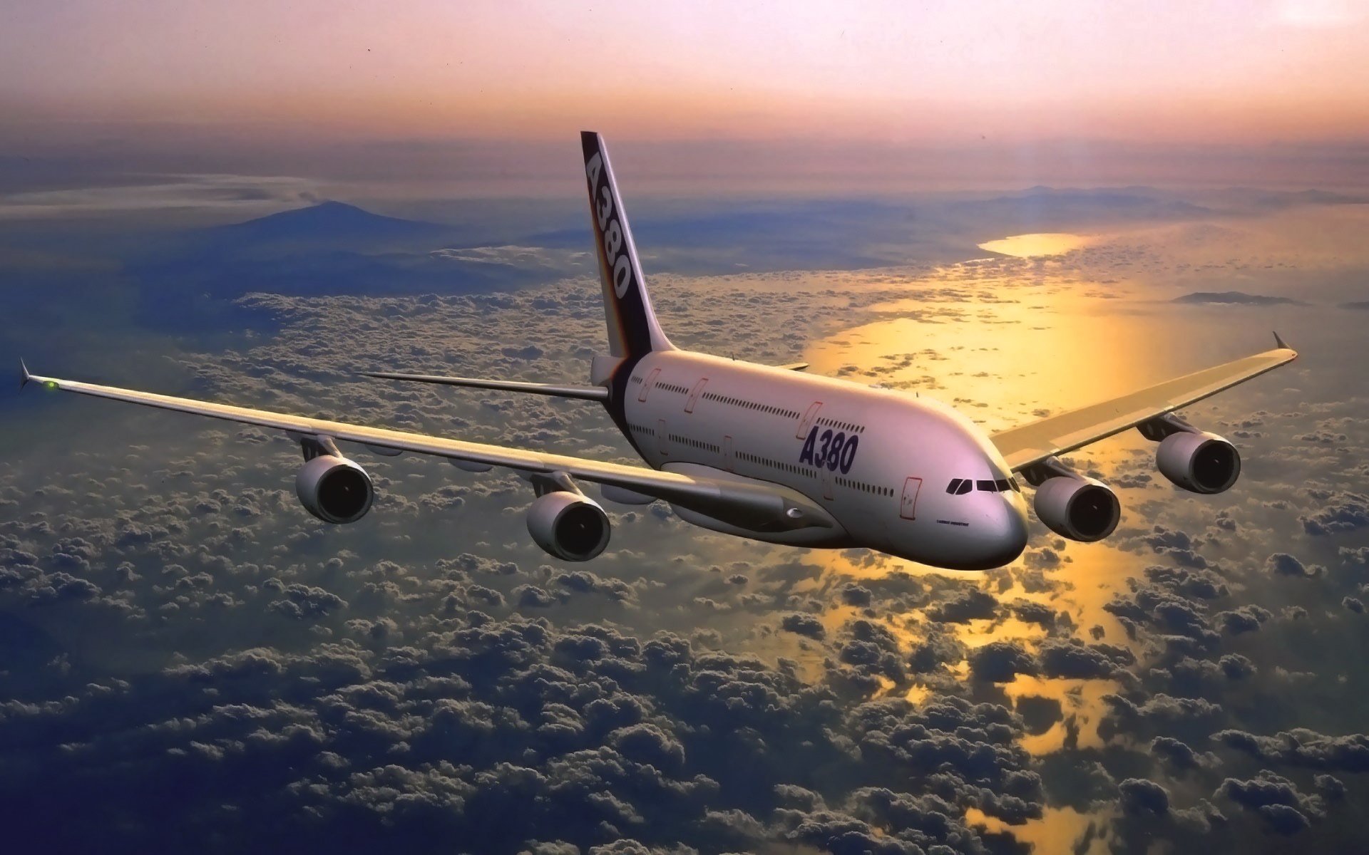 airbus a380 aviation ciel dans l air avion vole coucher de soleil mer