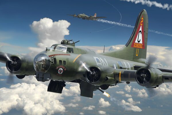 Boeing B-17 im Flug gegen Wolken